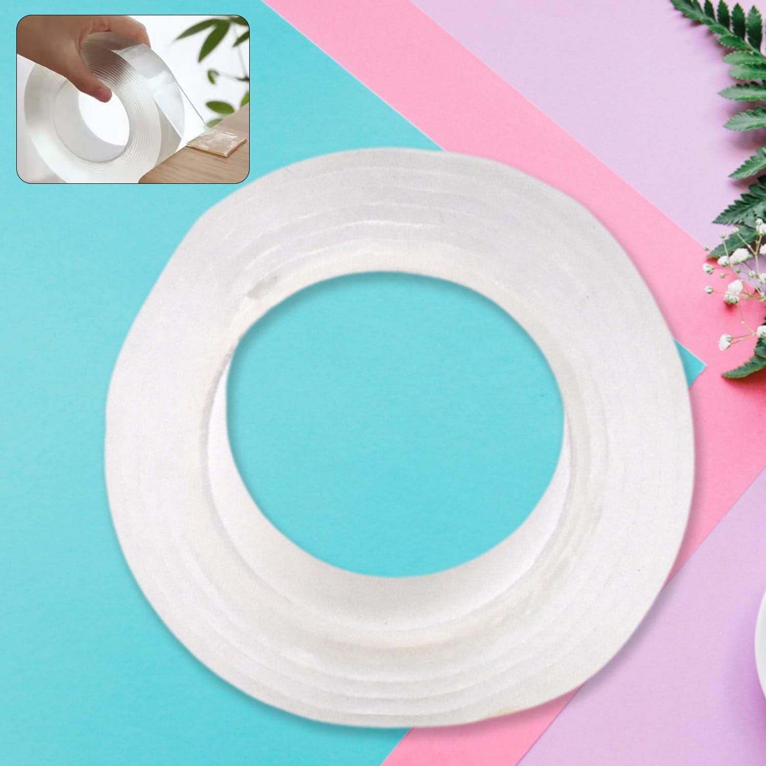 Sticky Double Sided Tape Washable Adhesive Tape Reusable (Thin / 6.5—3 Cm / 1 Pc) thumbnail 4