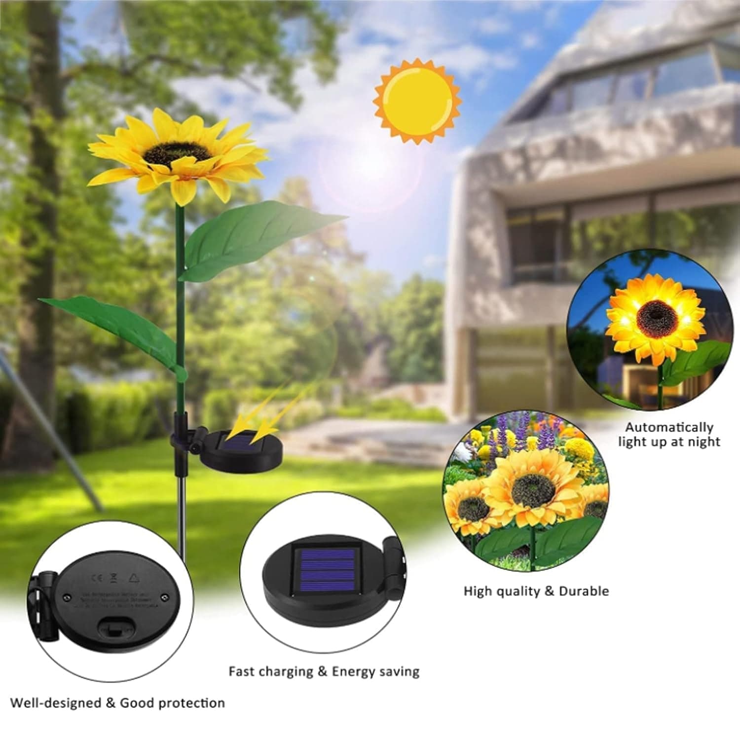 Sunflower Solar LED Lights, Warm White Garden Light (1 Pc) thumbnail 4