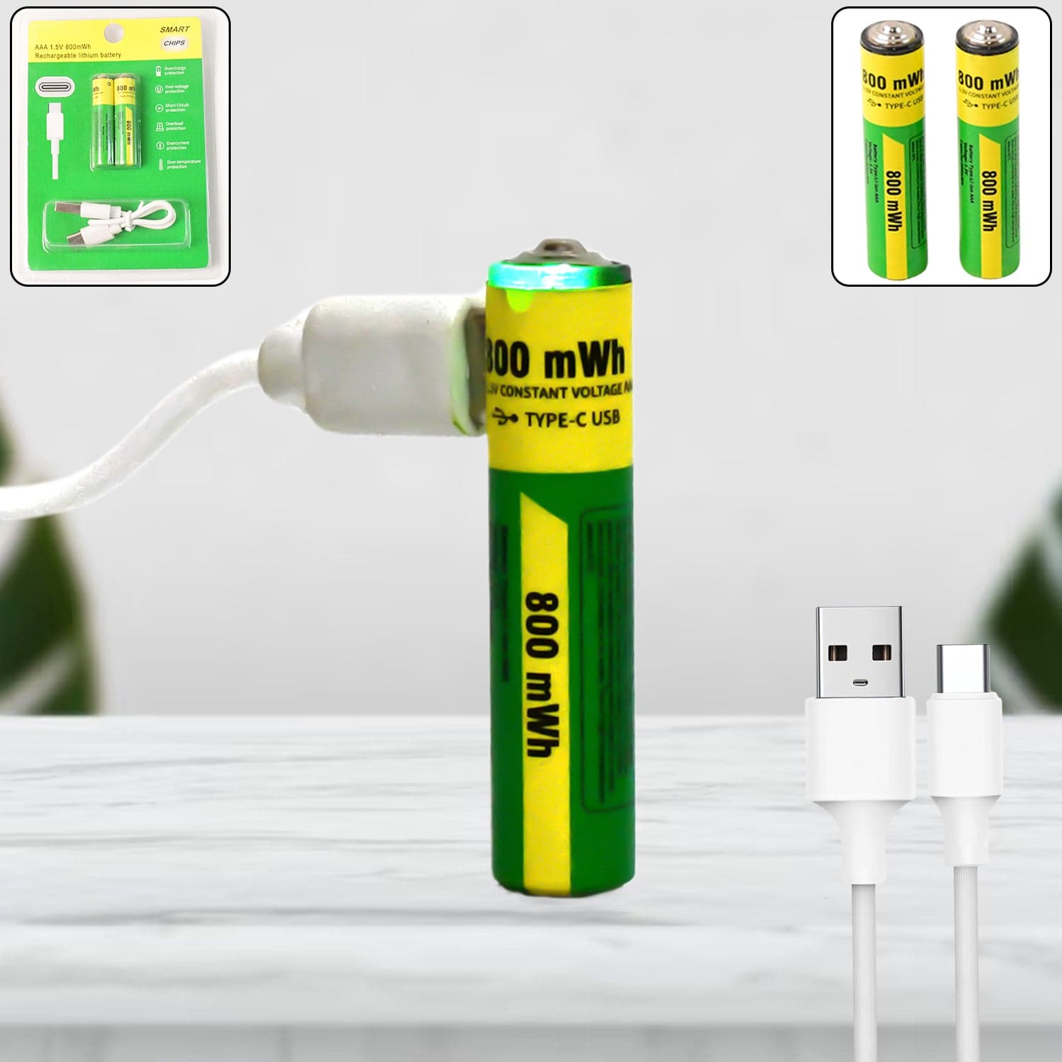 AAA Rechargeable 800 mWh Batteries With Recharging Cable (2 Pc Set) thumbnail 1
