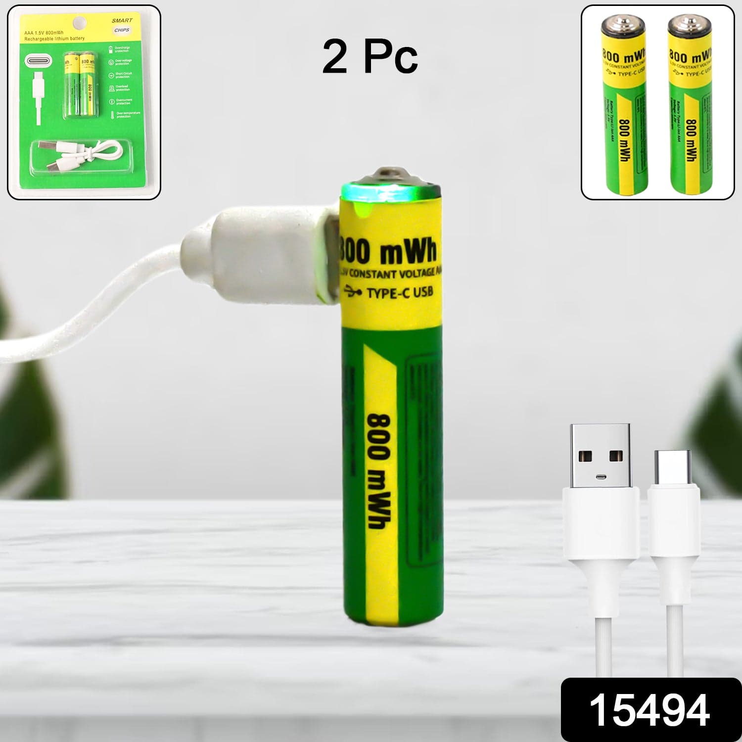 AAA Rechargeable 800 mWh Batteries With Recharging Cable (2 Pc Set) thumbnail 2