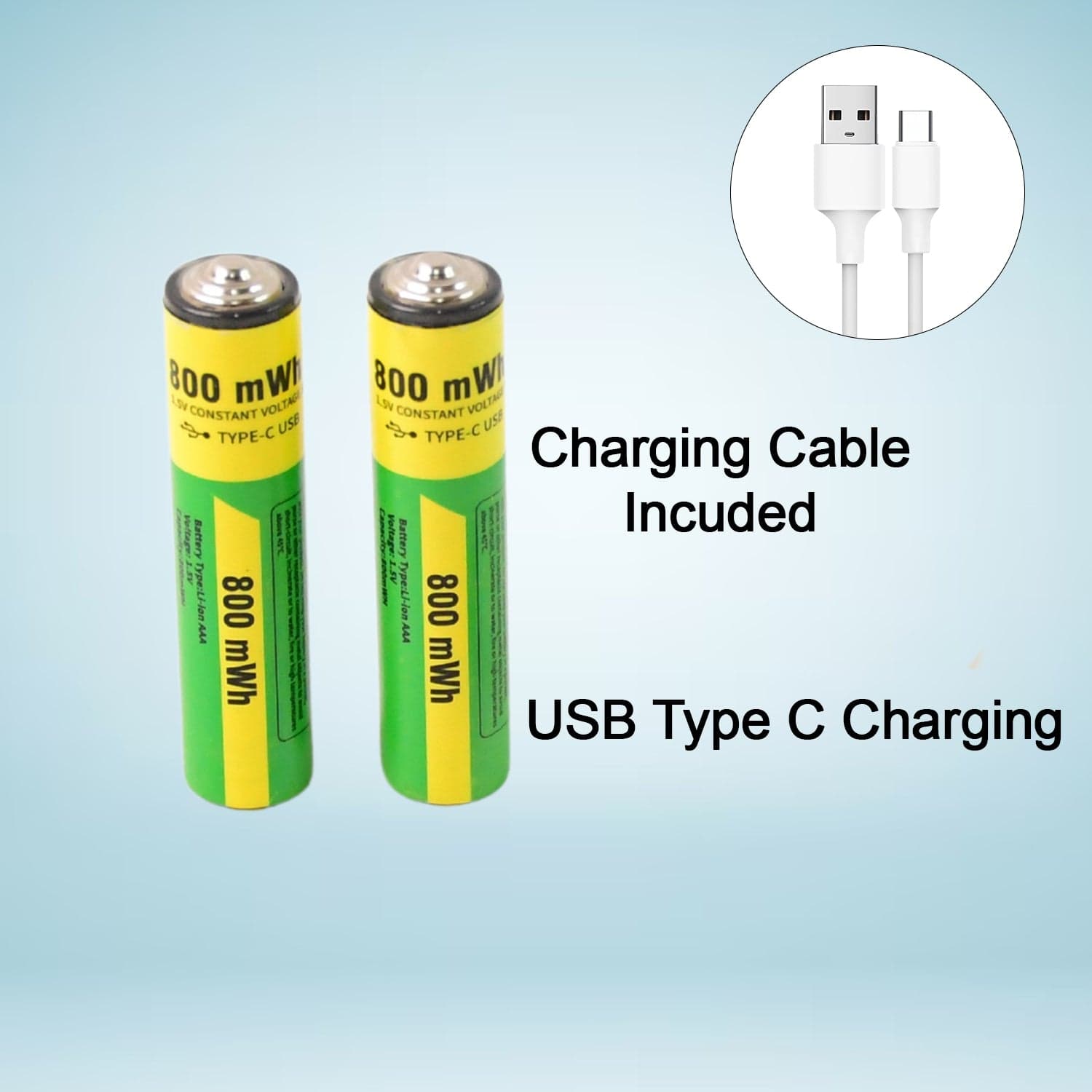 AAA Rechargeable 800 mWh Batteries With Recharging Cable (2 Pc Set) thumbnail 7