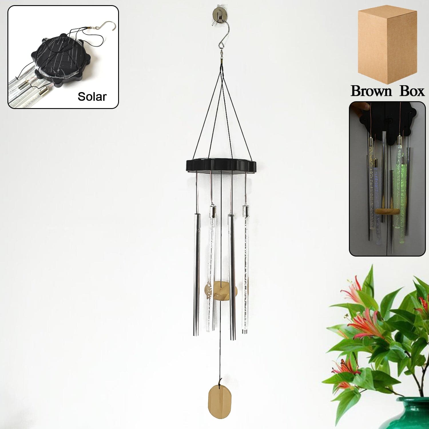 Solar LED Wind Chime with Tubes Soothing Sound & Colorful Glow (1 Set) thumbnail 1