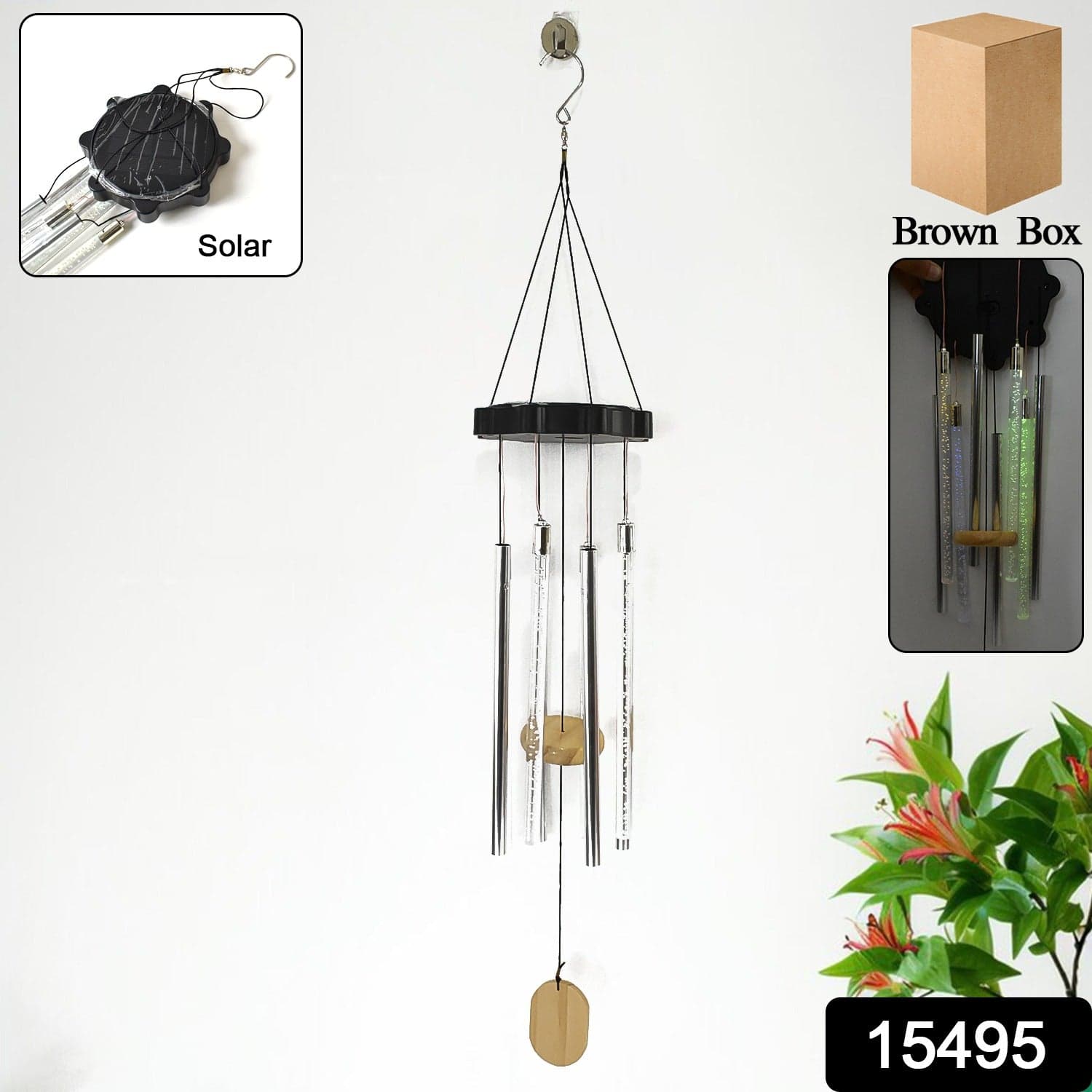 Solar LED Wind Chime with Tubes Soothing Sound & Colorful Glow (1 Set) thumbnail 2
