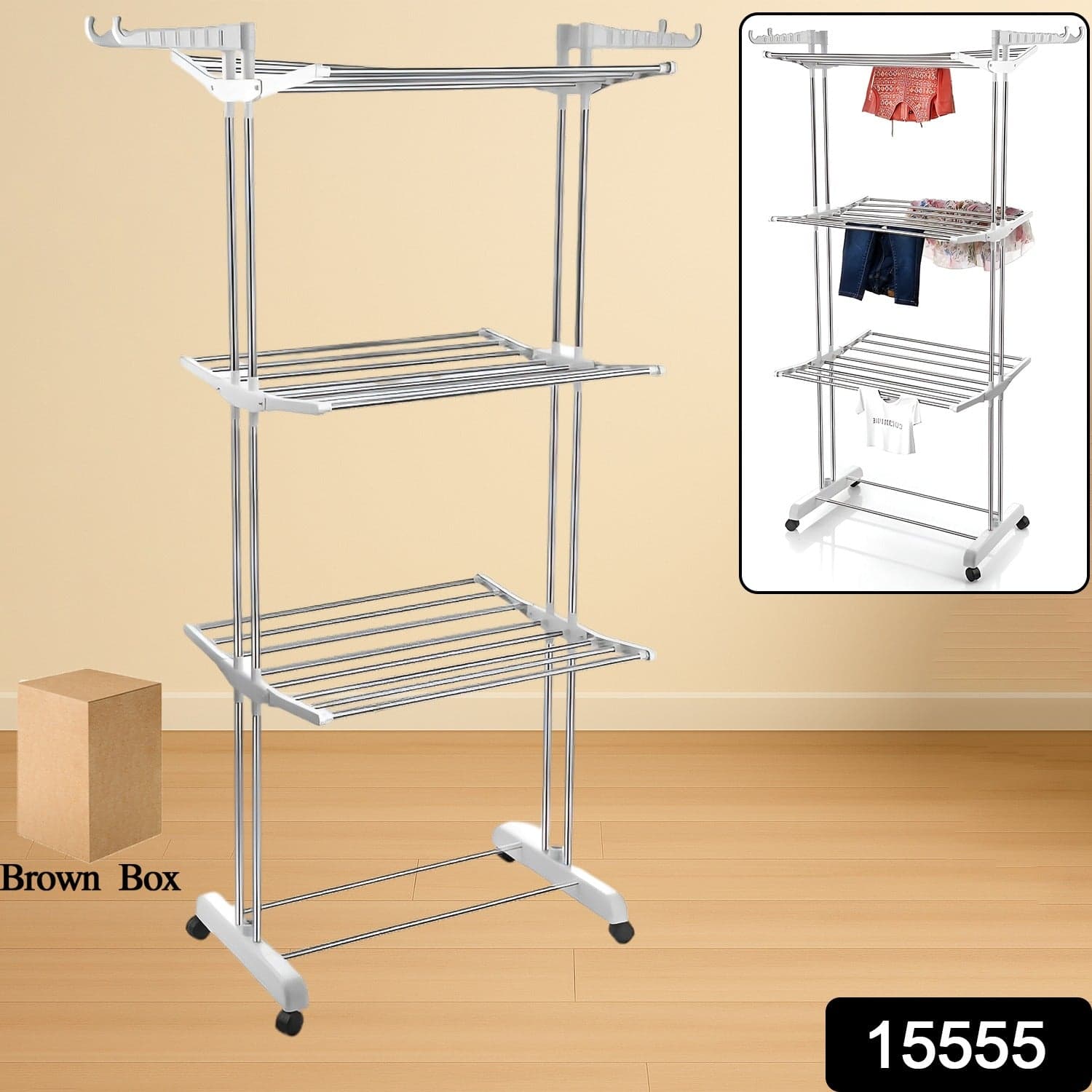 3L Ss Cloth Drying Stand With Wheels thumbnail 1