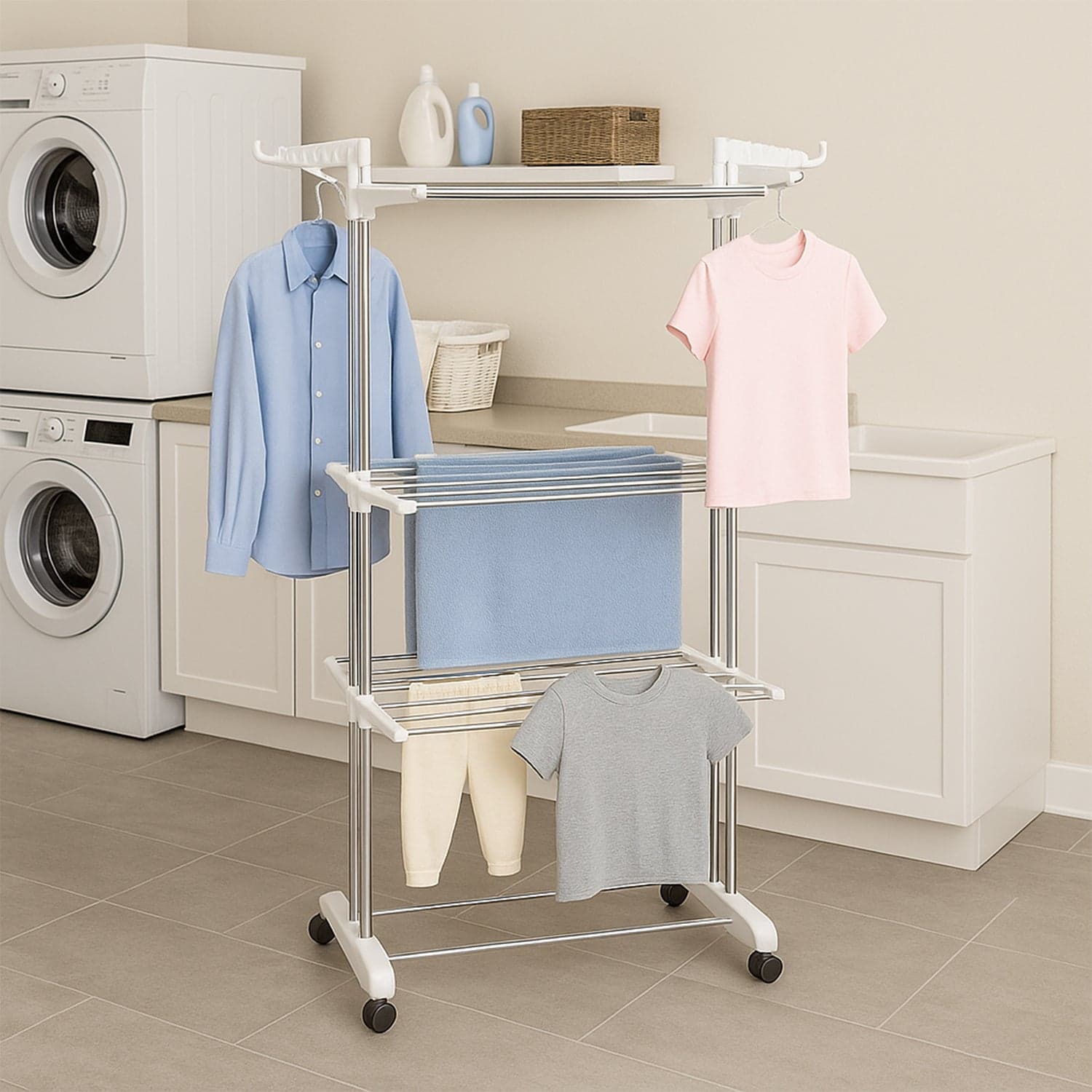 3L Ss Cloth Drying Stand With Wheels thumbnail 2