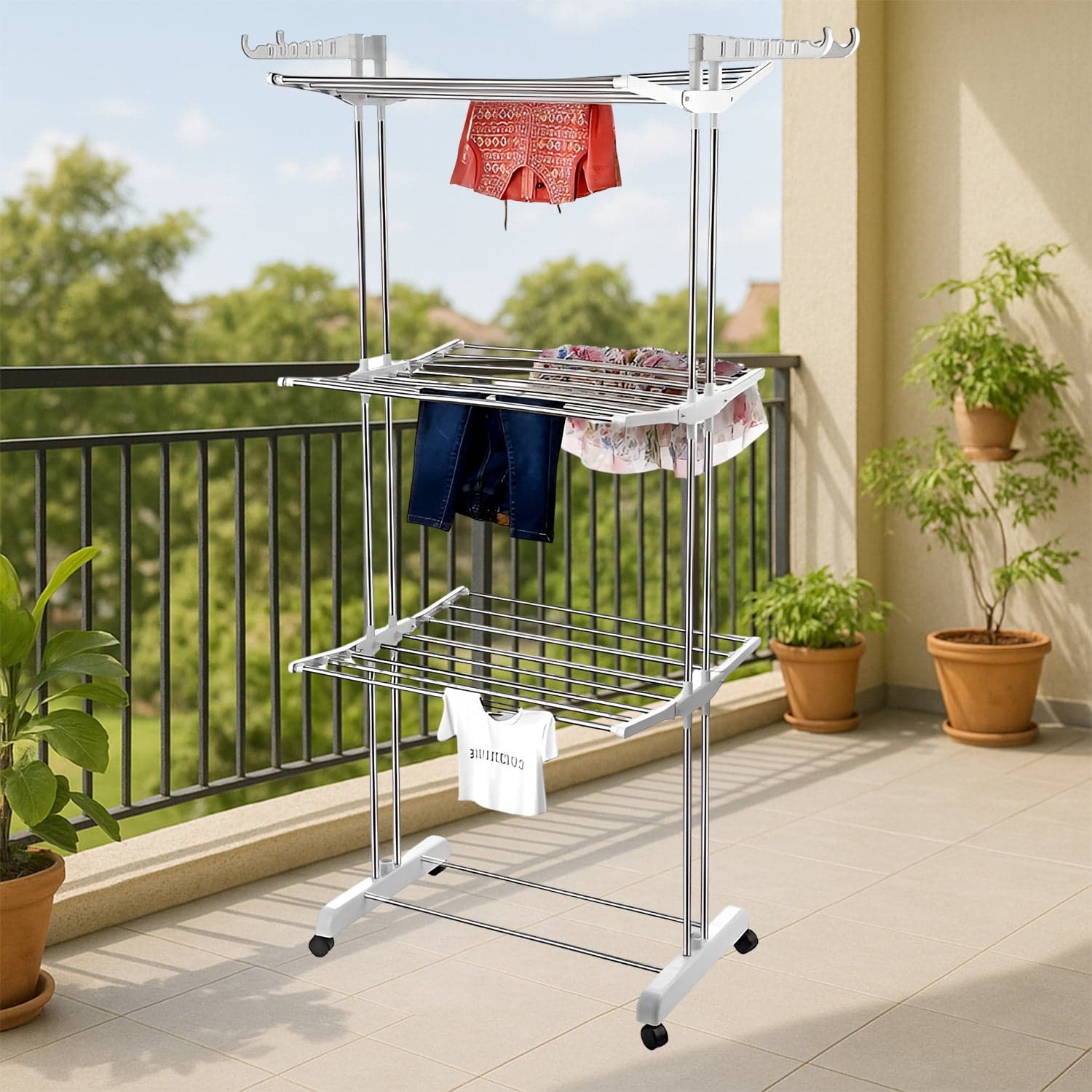 3L Ss Cloth Drying Stand With Wheels thumbnail 5