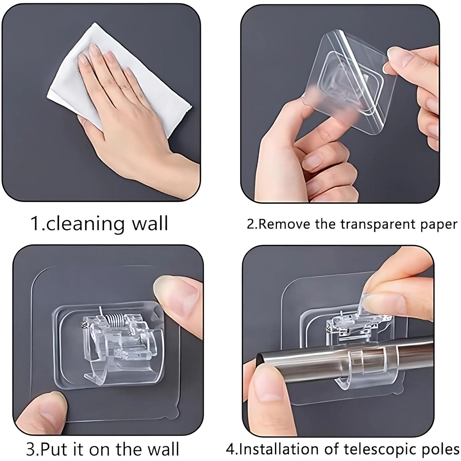 Wall Mount Transparent Self Adhesive Clip With Strong Spring Grip thumbnail 5