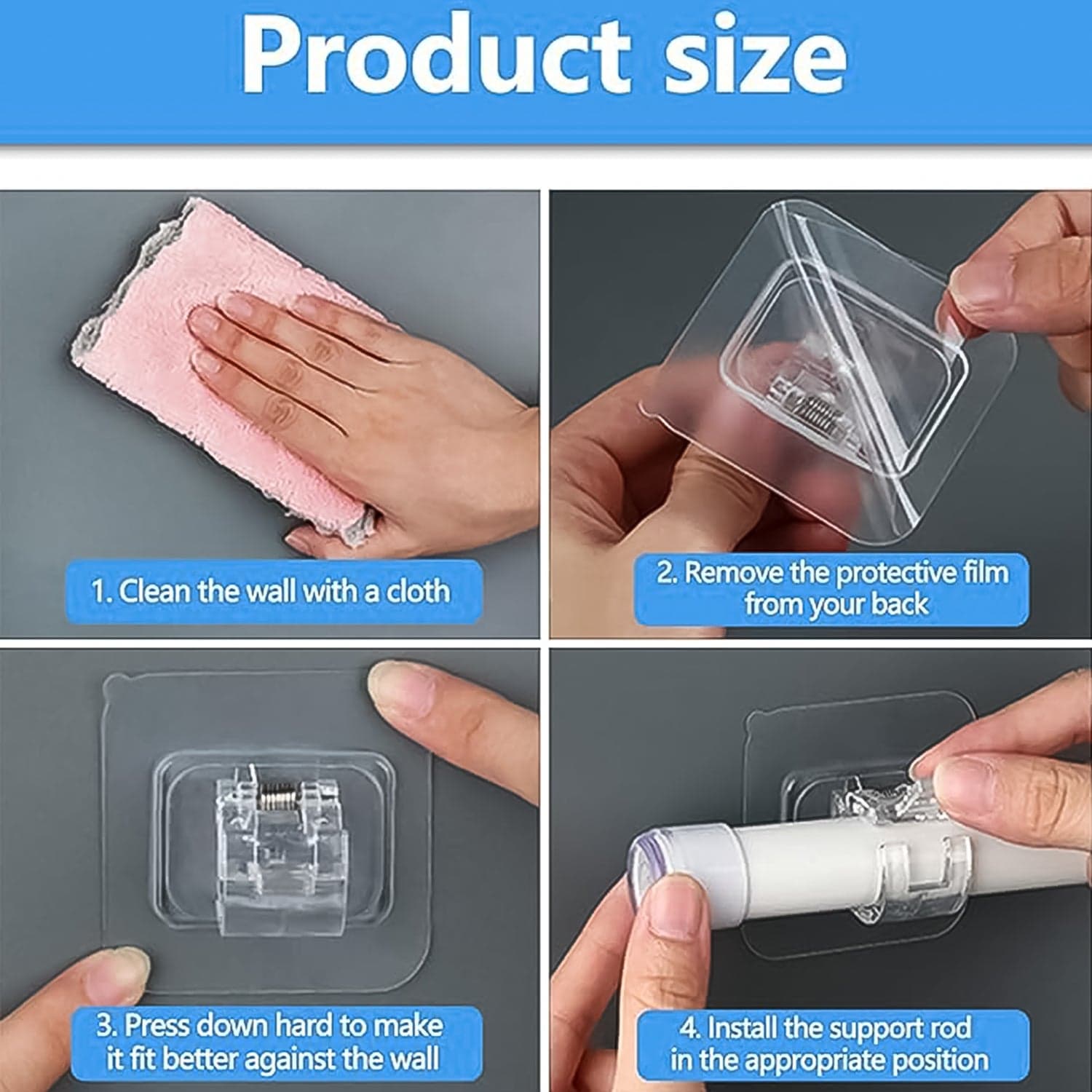 Self Adhesive Transparent Wall With Spring Loaded Anti Slip Clip thumbnail 6
