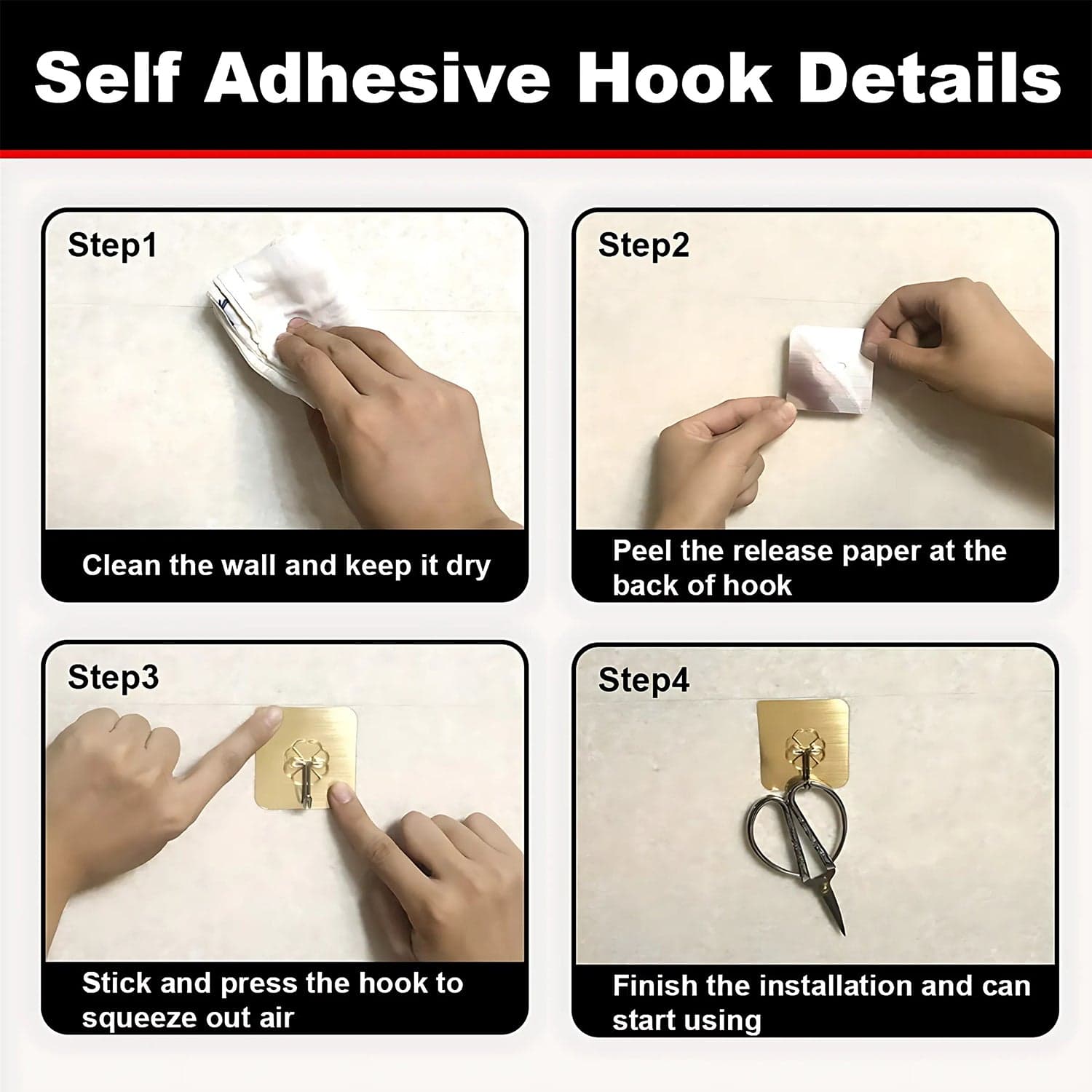 Plastic Adhesive Wall Hook 10Pc thumbnail 3