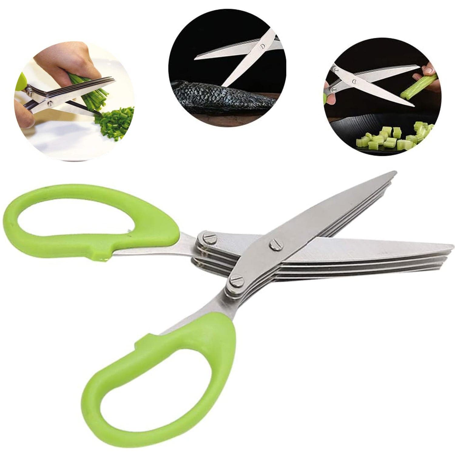 Multifunction Vegetable Stainless Steel Herbs Scissor with 3 Blades thumbnail 7