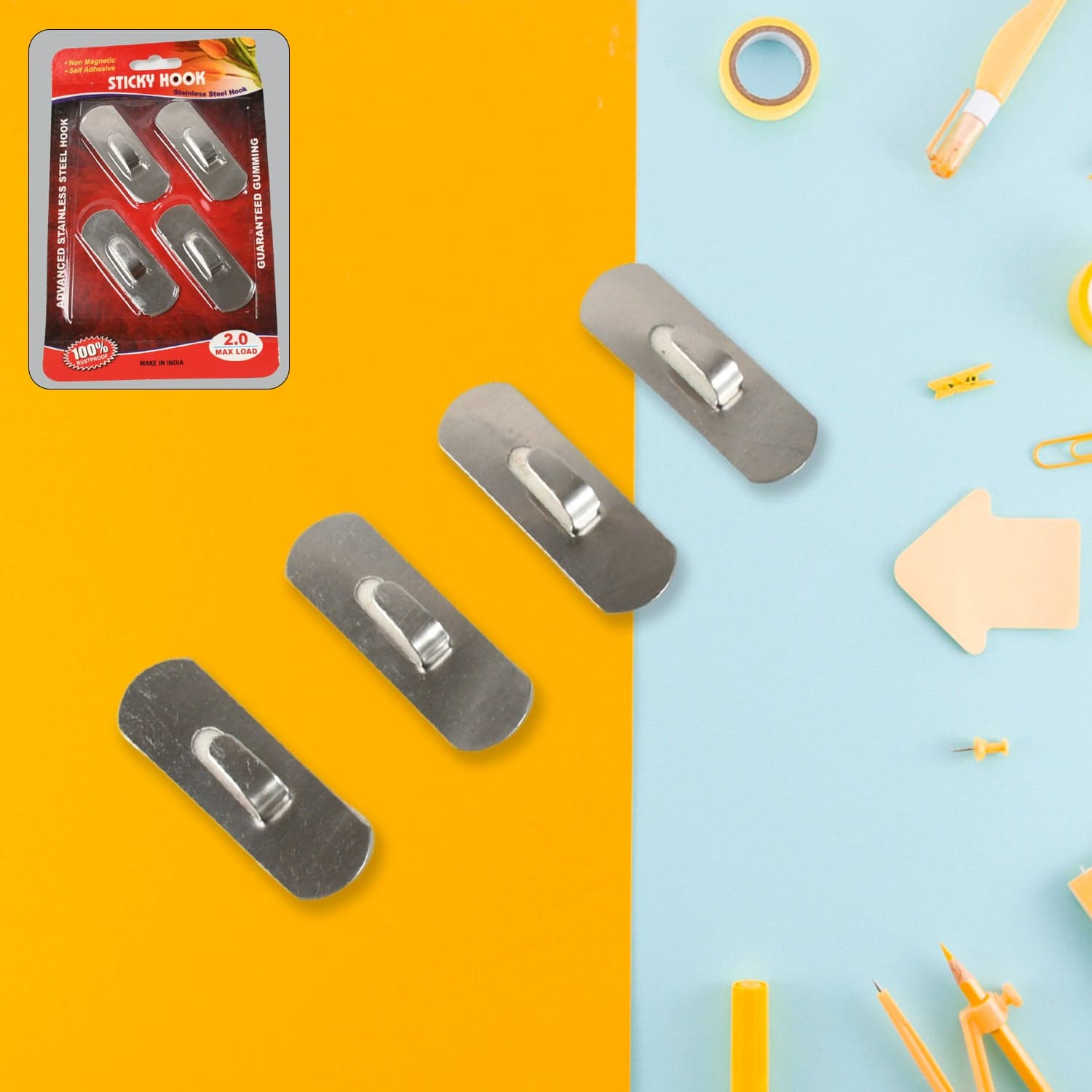 Self- Adhesive Hooks, Heavy Duty Wall Hooks Hangers Stainless Steel Waterproof Sticky Hooks For Hanging Robe Coat Towel Kitchen Bathroom And. ID-15725 thumbnail 5
