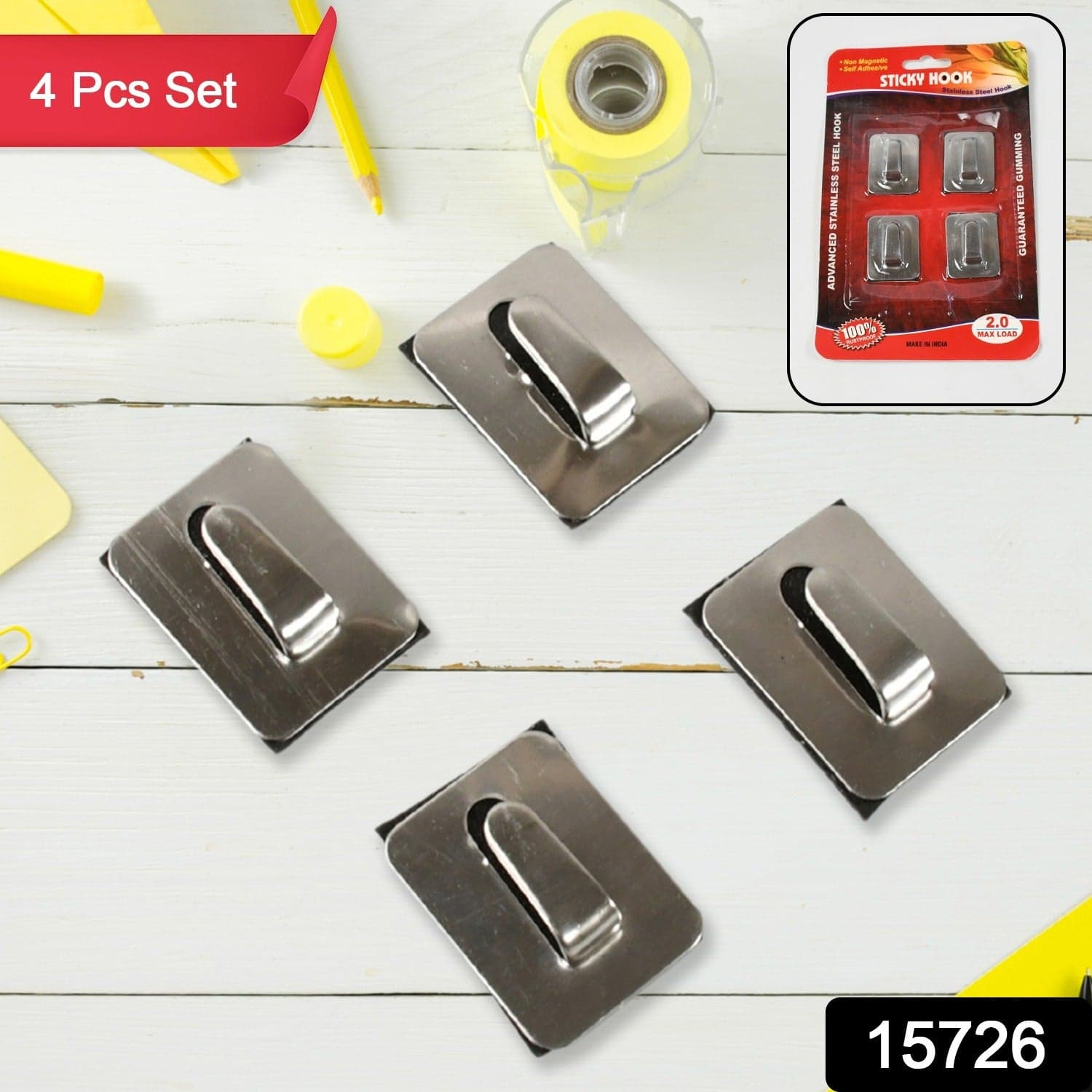 Self- Adhesive Hooks, Heavy Duty Wall Hooks Hangers Stainless Steel Waterproof Sticky Hooks For Hanging Robe Coat Towel Kitchen Bathroom And. ID-15726 thumbnail 2