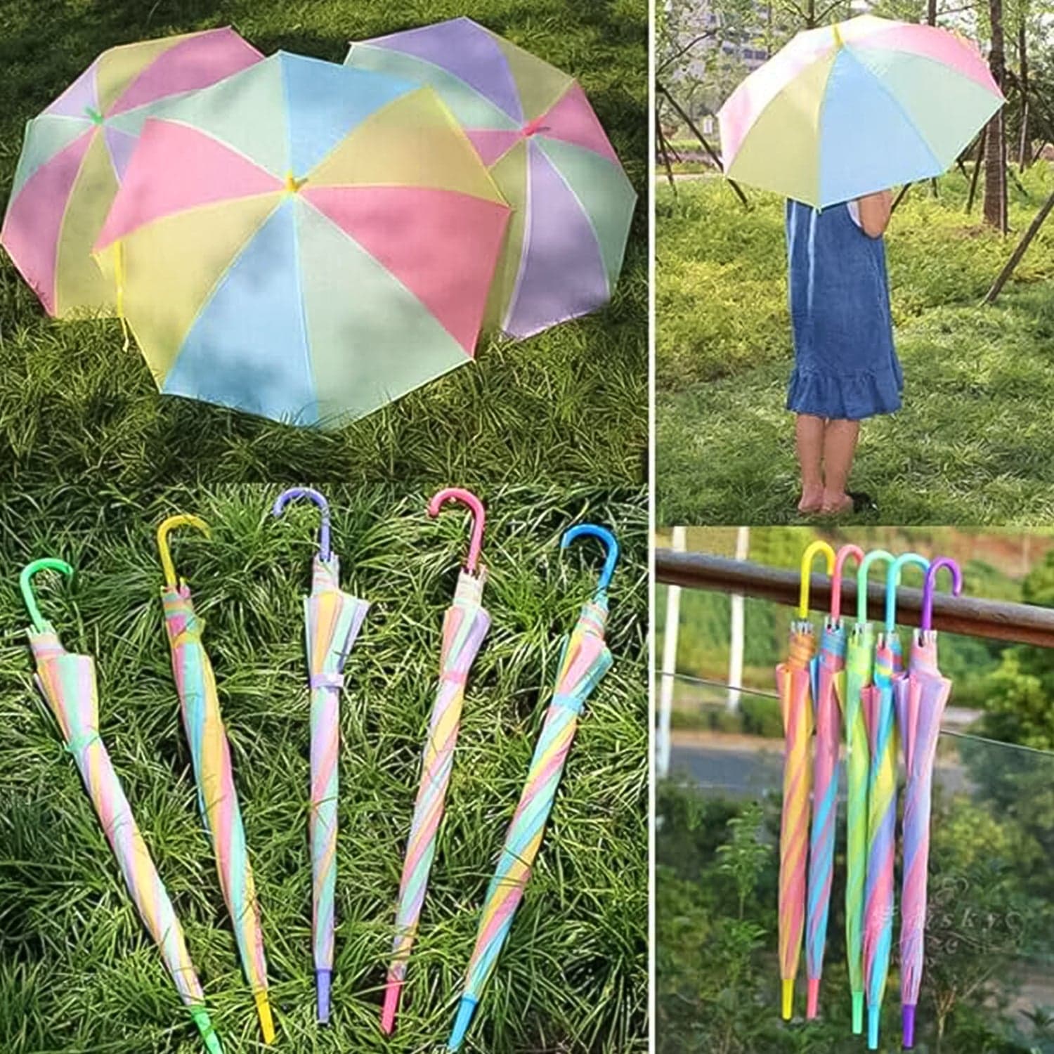 Colorful Rainbow Umbrella Multi-Colour J Shaped Handle (1 Pc / MOQ :- 5) thumbnail 4