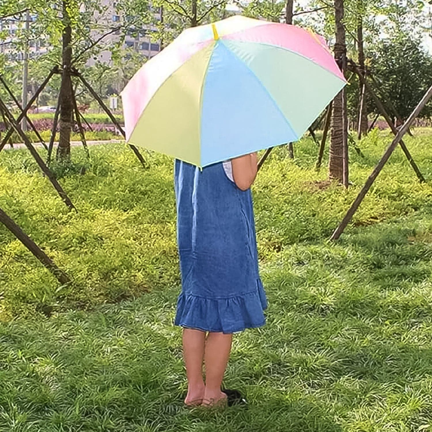 Colorful Rainbow Umbrella Multi-Colour J Shaped Handle (1 Pc / MOQ :- 5) thumbnail 6