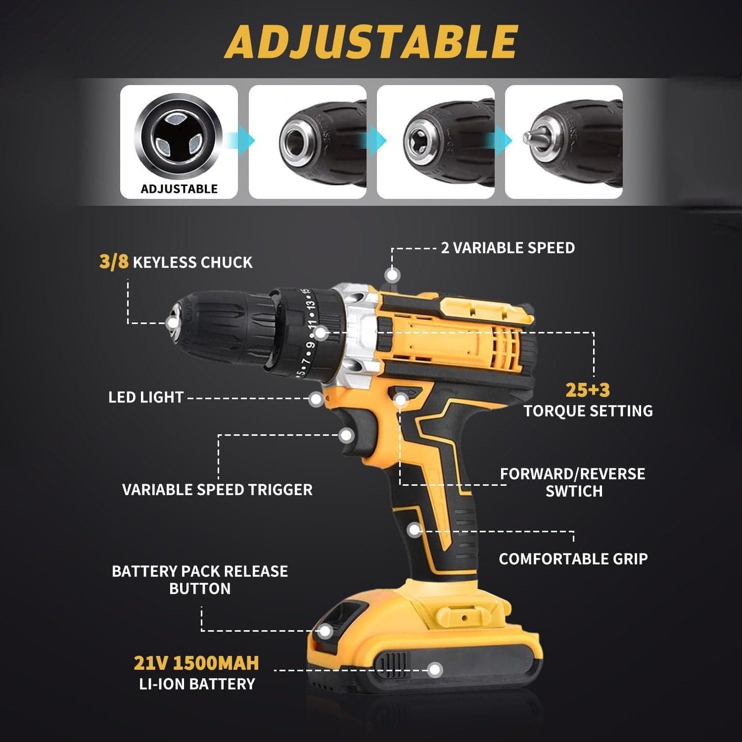 21 V lithium Double battery cordless drill set (29 Pcs Set) thumbnail 3