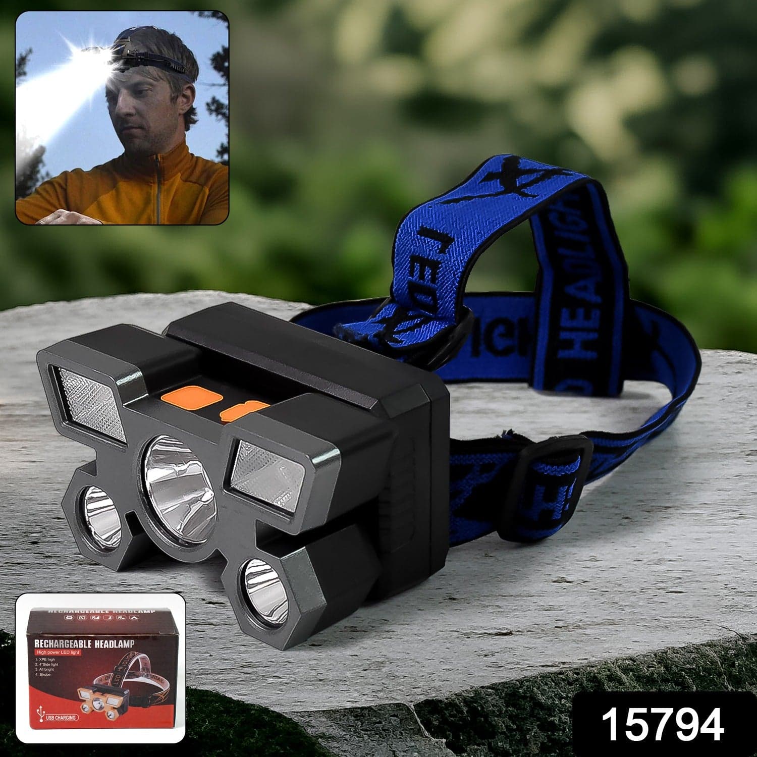 5 LED Headlamp USB Rechargeable Head Light (1 Pc) thumbnail 2