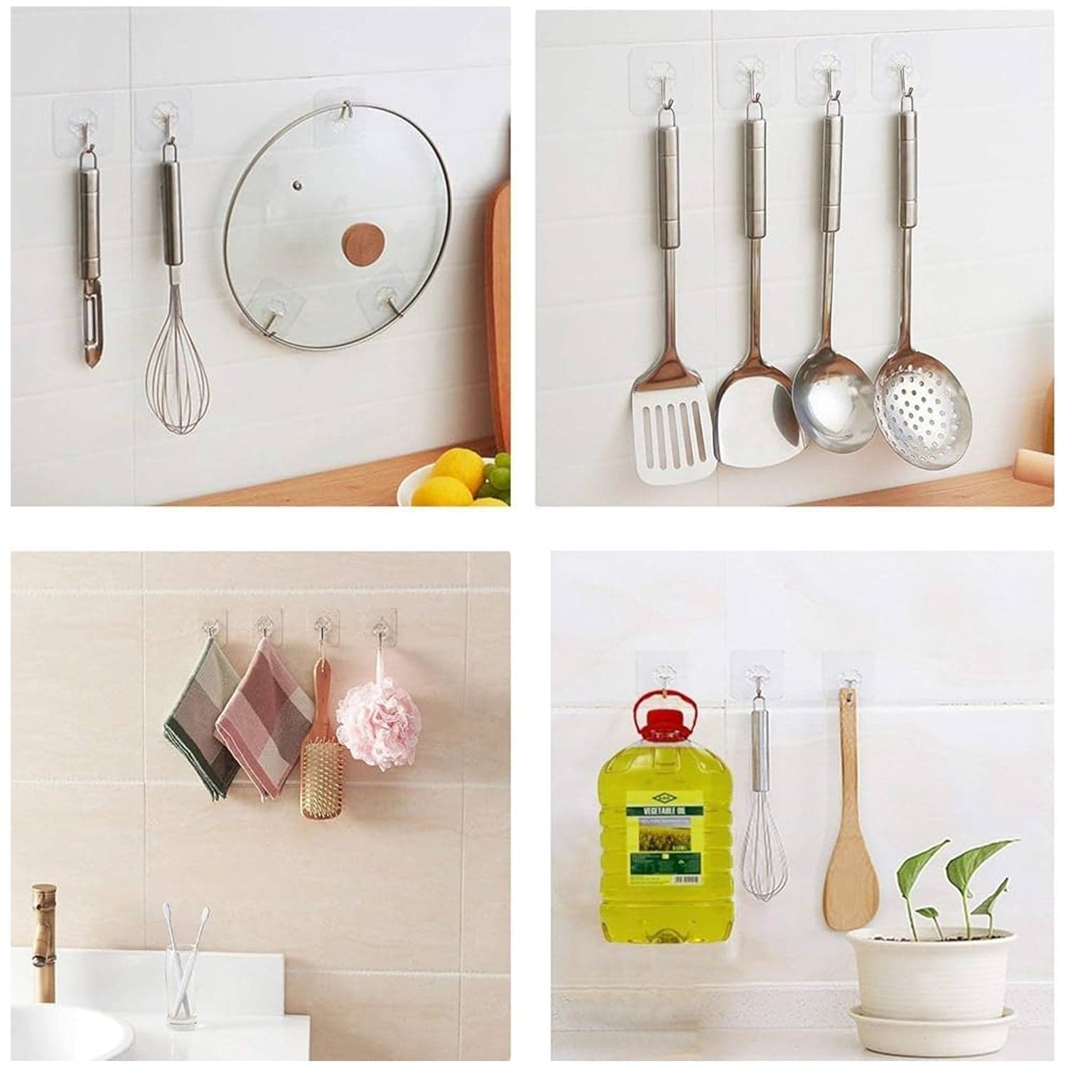 Self Adhesive Transparent Sticky Plastic & Stainless Steel Wall Hooks (10 Pcs Set) thumbnail 7
