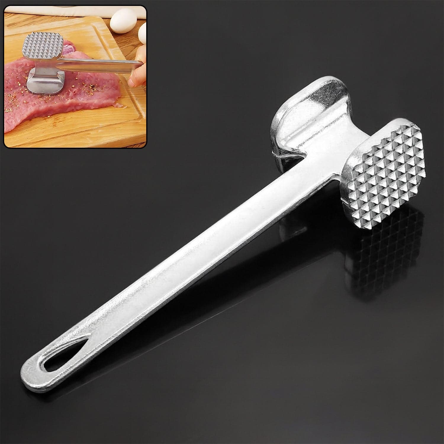 Double Sided Beef Steak Mallet (Aluminum): Meat Tenderizer Hammer thumbnail 1