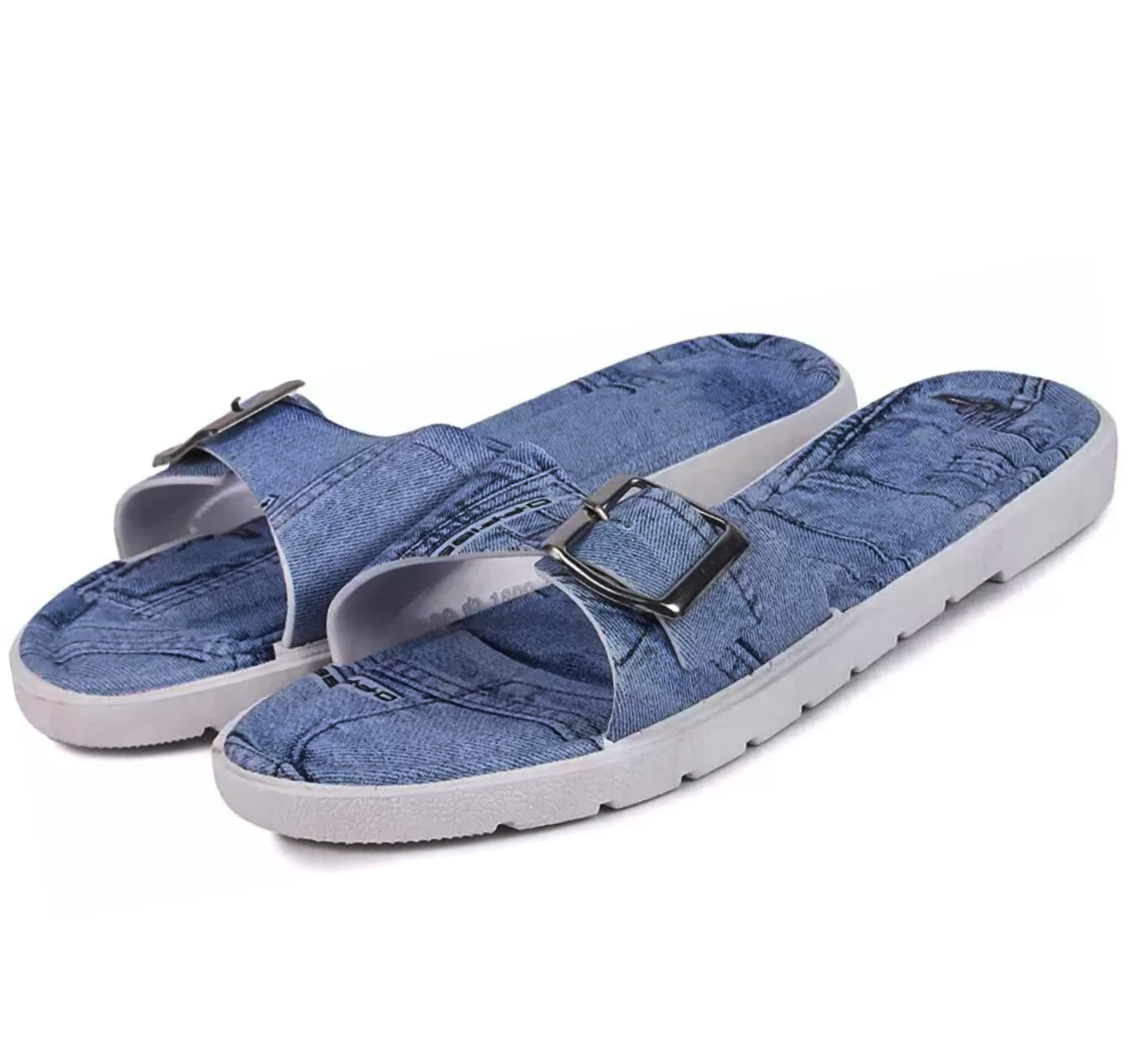 Denim-Look Buckle Strap Open-Toe Slip-On Sandals thumbnail 4