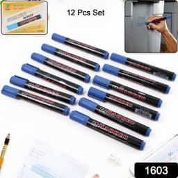Premium Permanent Blue Marker Pen Set 12 Pc