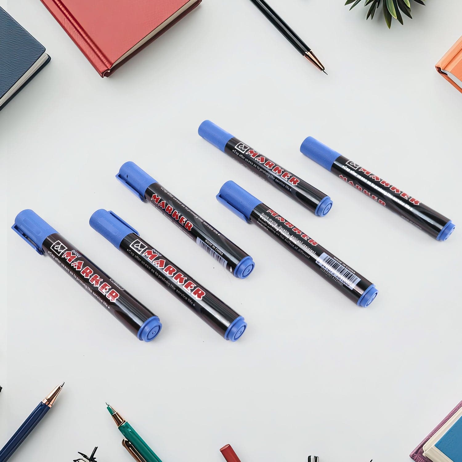 Premium Permanent Blue Marker Pen Set 12 Pc thumbnail 3