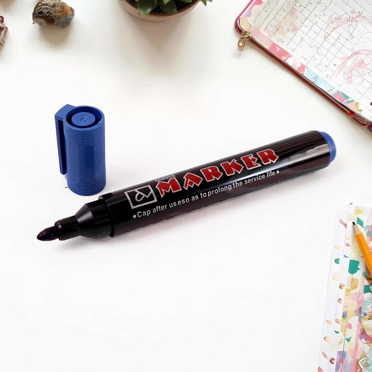 Premium Permanent Blue Marker Pen Set 12 Pc thumbnail 5