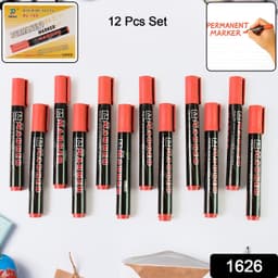 Premium Permanent Red Marker Pen Set 12 Pcs Set