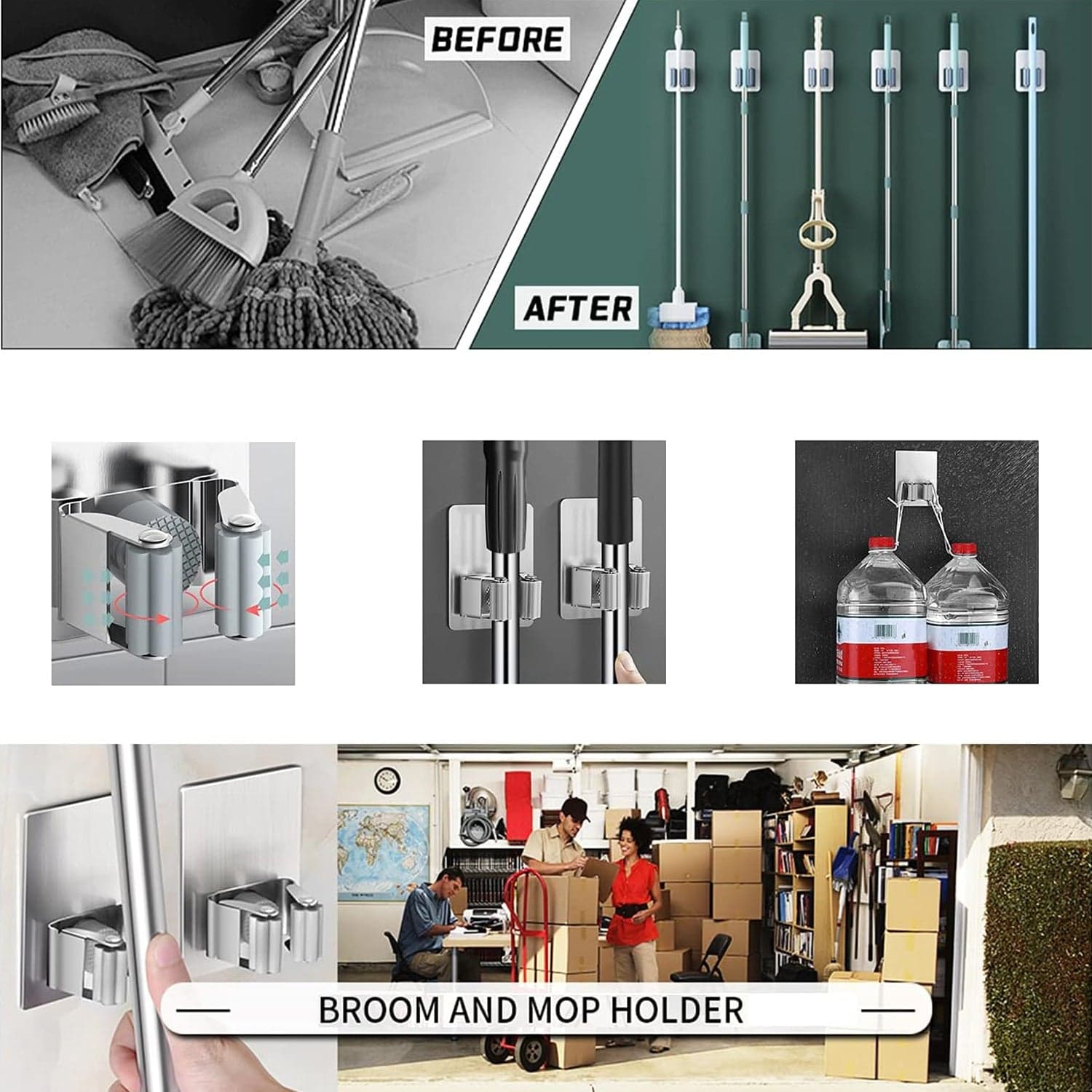 Stainless Steel Mop Broom Holder Organizer thumbnail 8