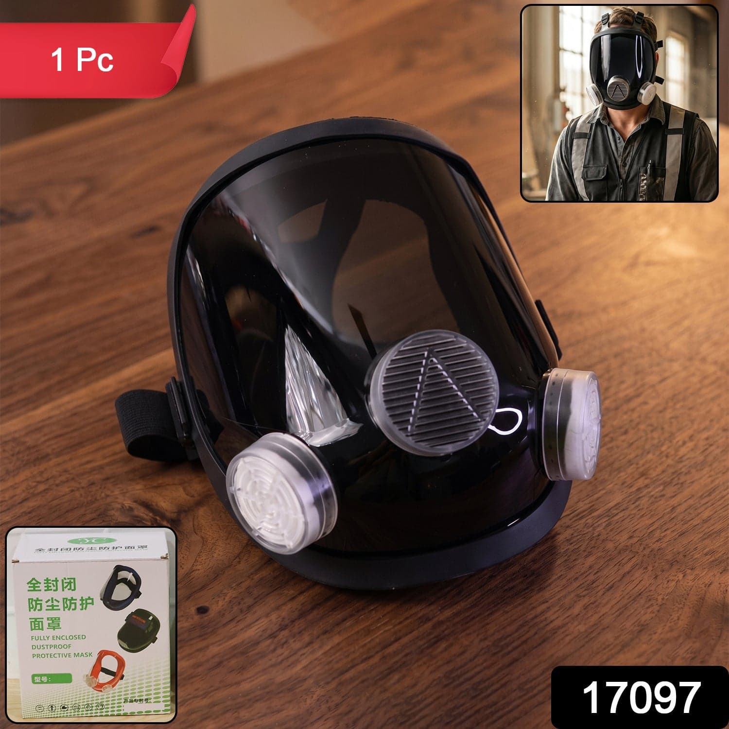 Full Face Safety Respirator Mask the Dual Filters & Clear Visor for Protection thumbnail 2