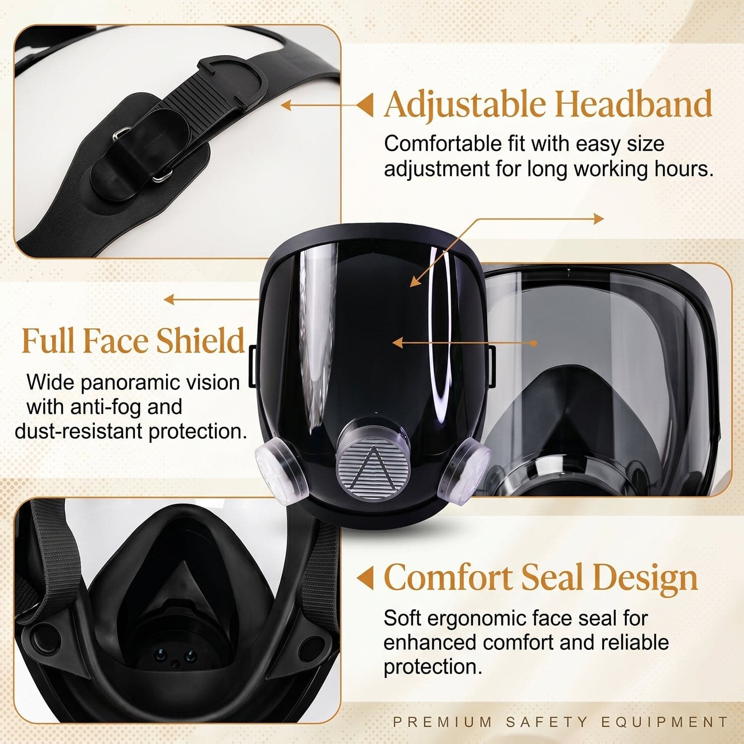 Full Face Safety Respirator Mask the Dual Filters & Clear Visor for Protection thumbnail 7