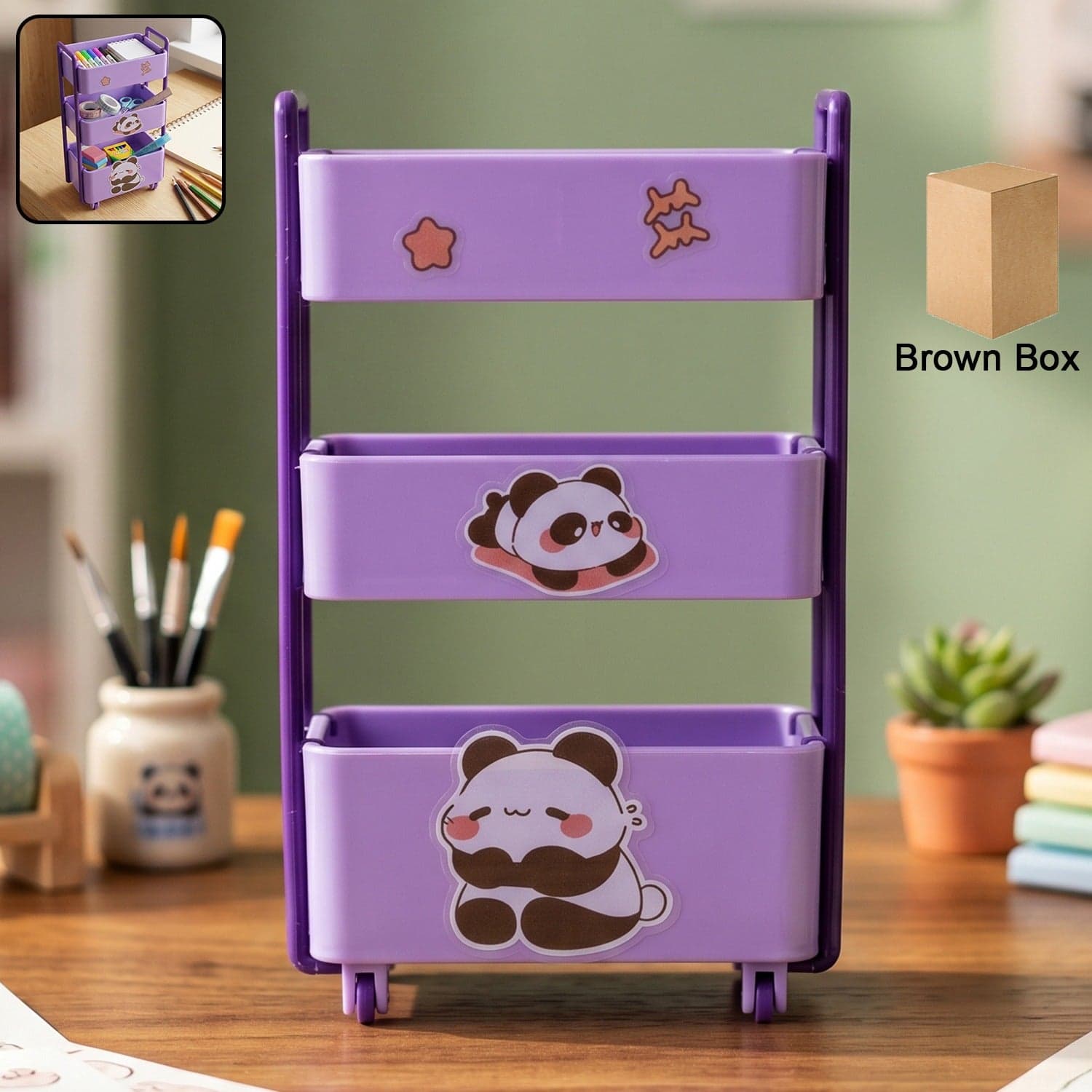 Mini Storage Trolley the 3-Tier Desk Organizer with Wheels for Kids and Office