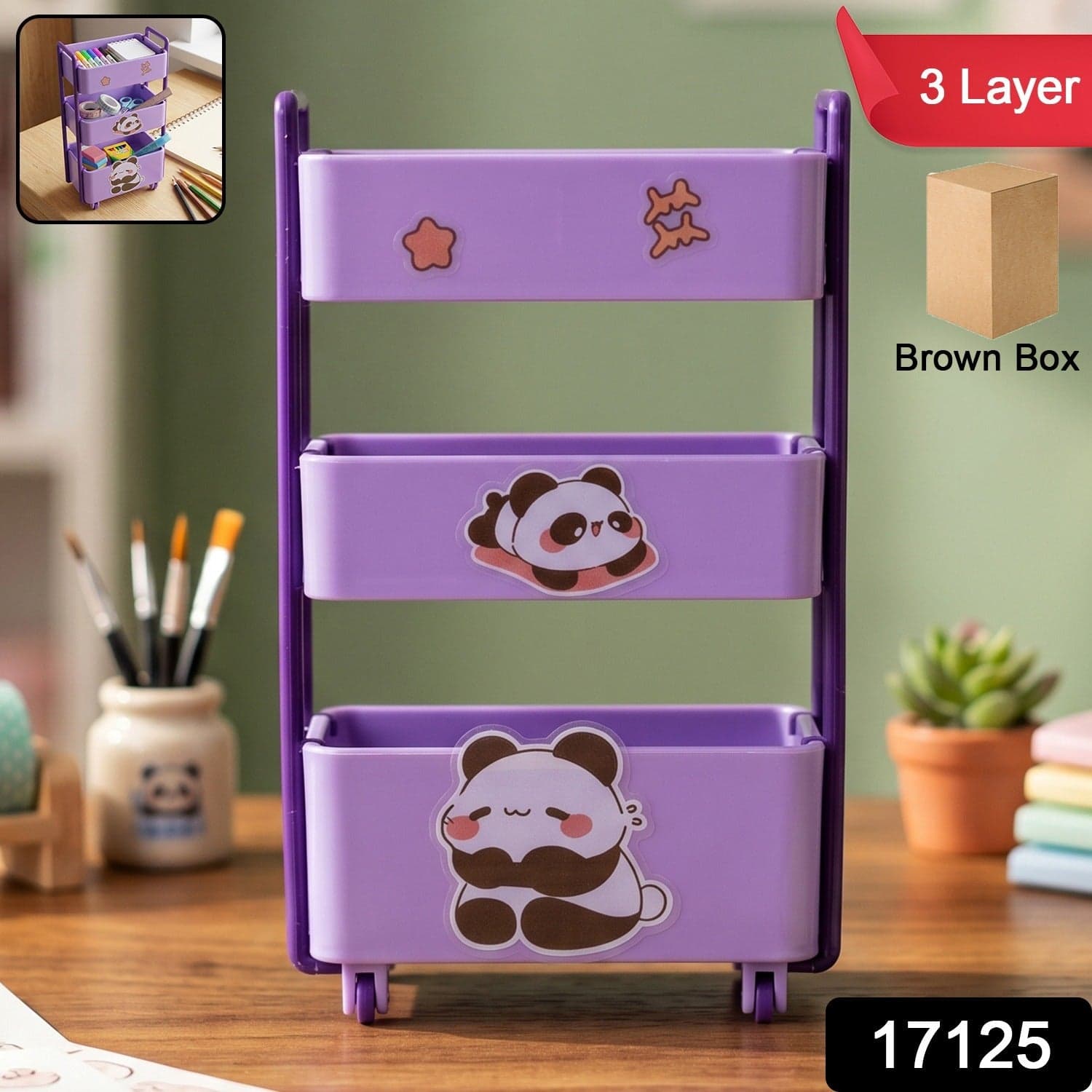 Mini Storage Trolley the 3-Tier Desk Organizer with Wheels for Kids and Office thumbnail 2