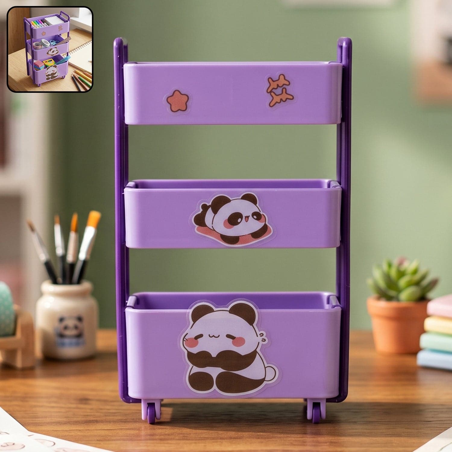 Mini Storage Trolley the 3-Tier Desk Organizer with Wheels for Kids and Office thumbnail 3