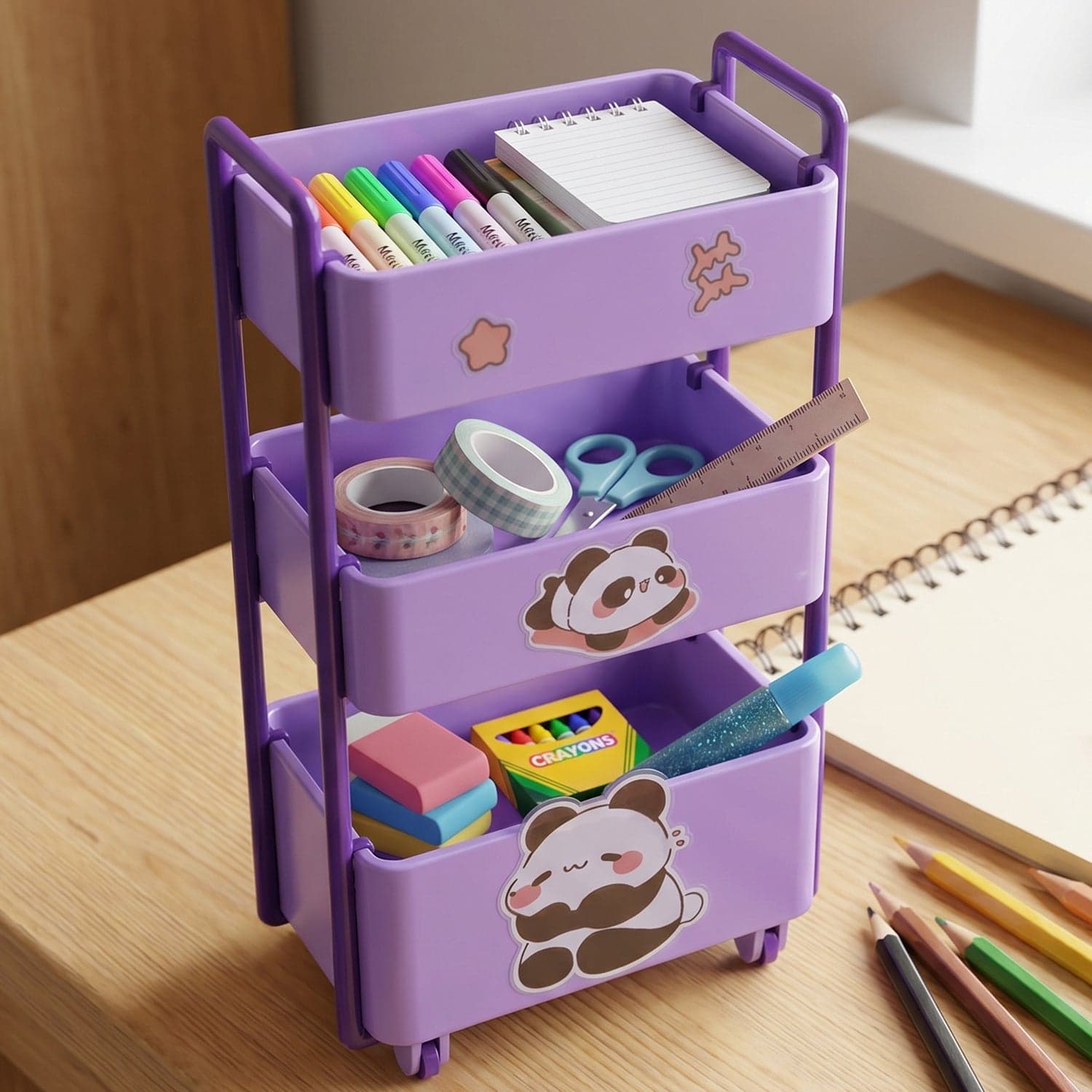 Mini Storage Trolley the 3-Tier Desk Organizer with Wheels for Kids and Office thumbnail 7