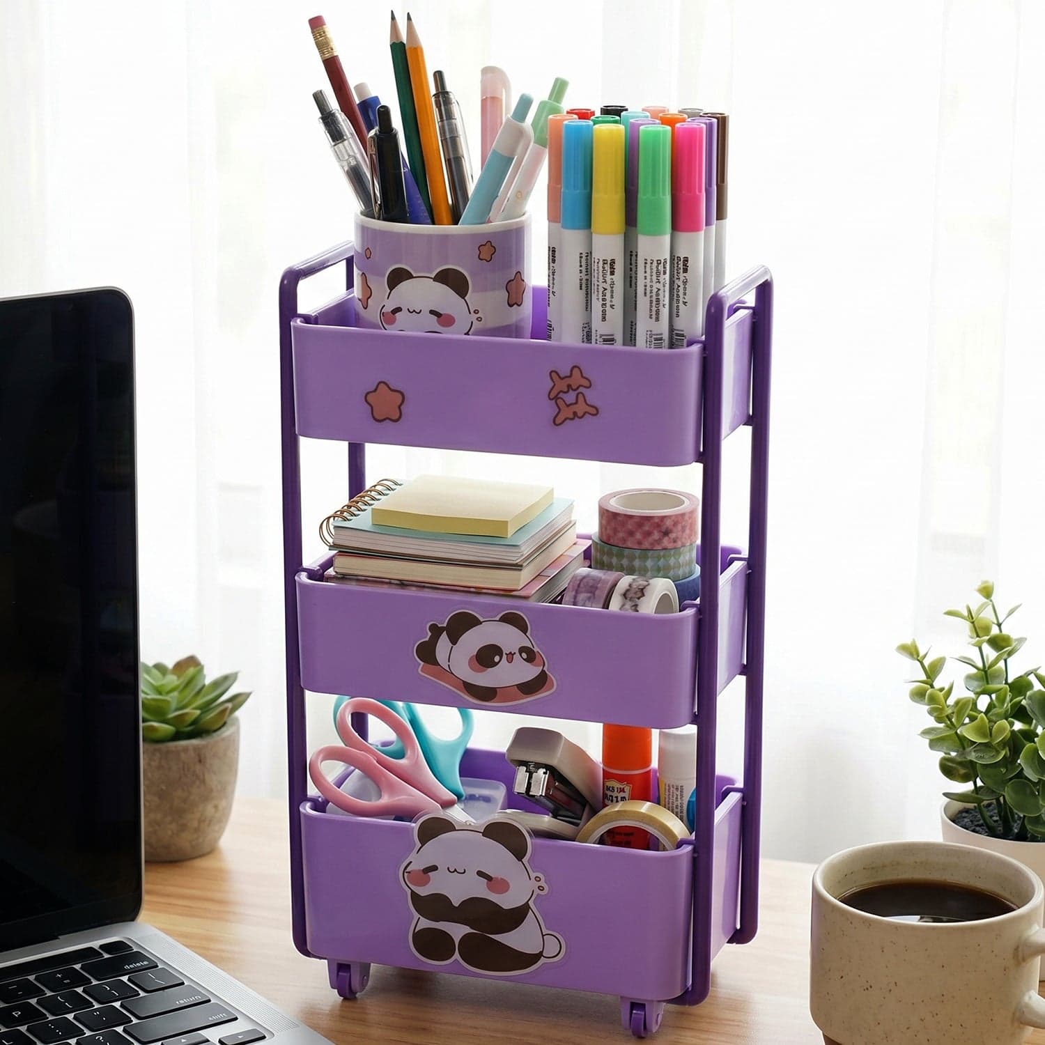 Mini Storage Trolley the 3-Tier Desk Organizer with Wheels for Kids and Office thumbnail 8