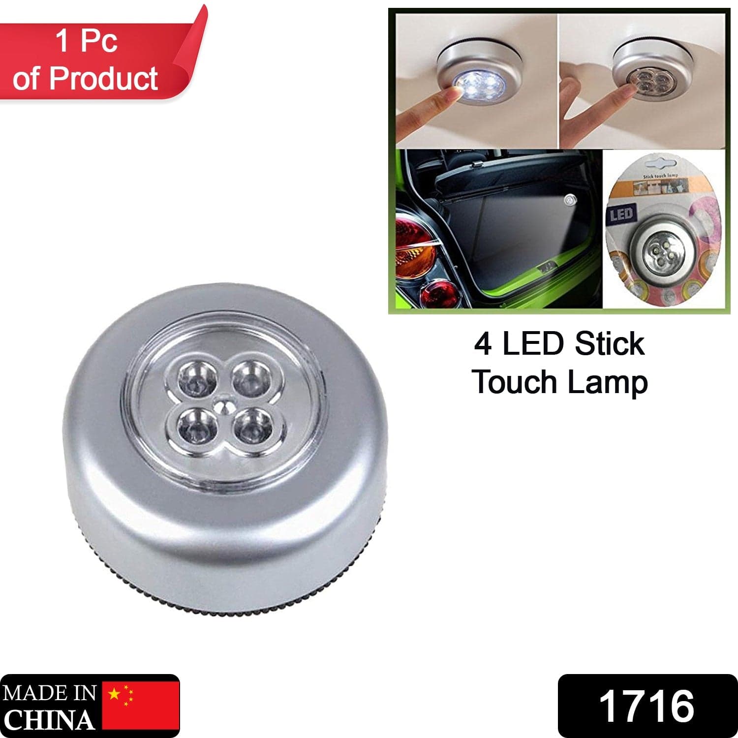 4 Led Battery-Powered Wireless Night Light Stick Tap Touch Lamp Stick-On Push Light For Closets thumbnail 2