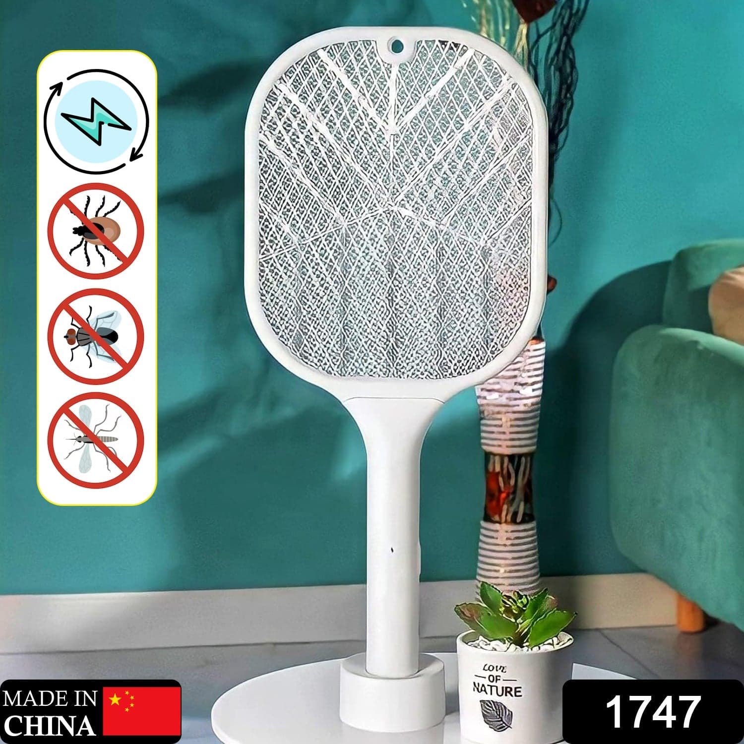 Rechargeable Mosquito Killer Racket with UV Light & USB Charging Base thumbnail 2