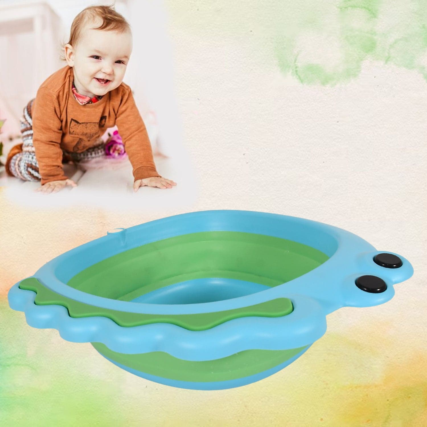 Frog Shape Foldable Baby Wash Basin, Space-Saving Lightweight Face Washing Tub (33—31Cm / 1 Pc) thumbnail 4