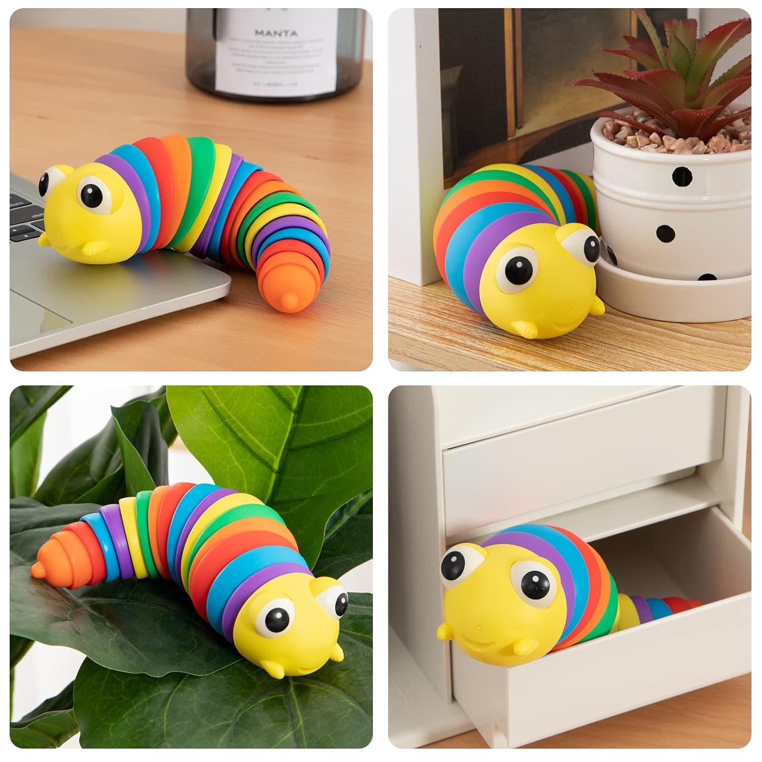 3D Rainbow Color Plastic Slug Fidget Toys thumbnail 1