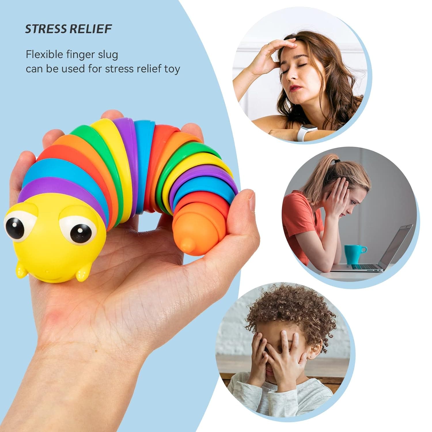 3D Rainbow Color Plastic Slug Fidget Toys thumbnail 3