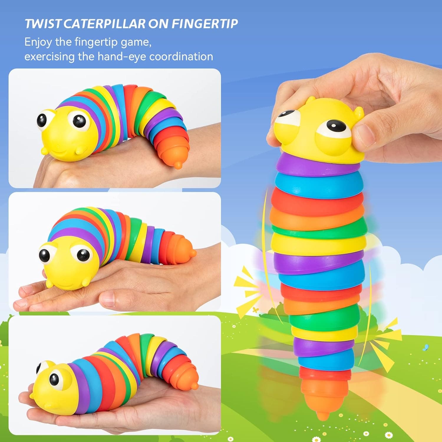 3D Rainbow Color Plastic Slug Fidget Toys thumbnail 7
