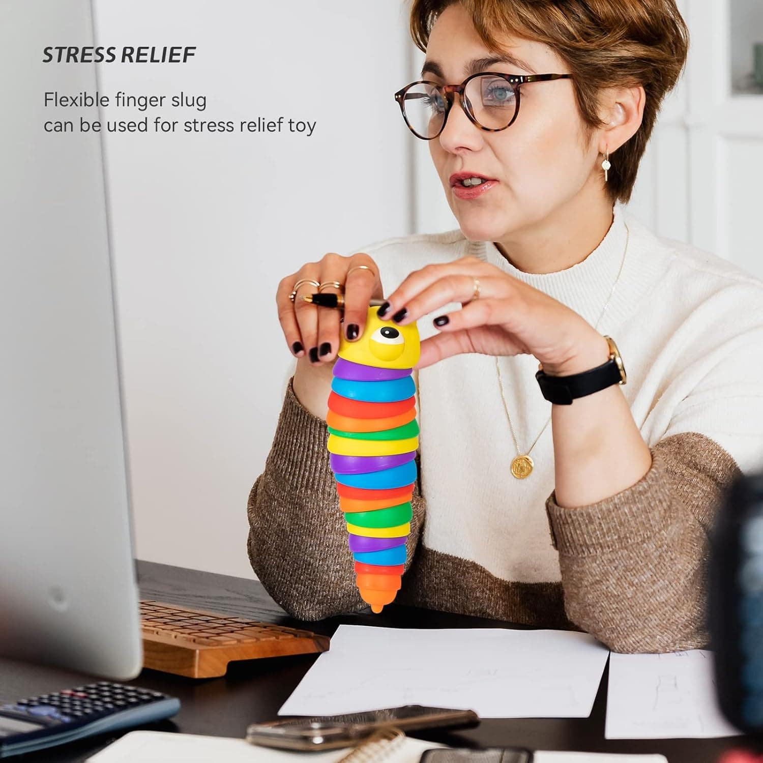 3D Rainbow Color Plastic Slug Fidget Toys thumbnail 9