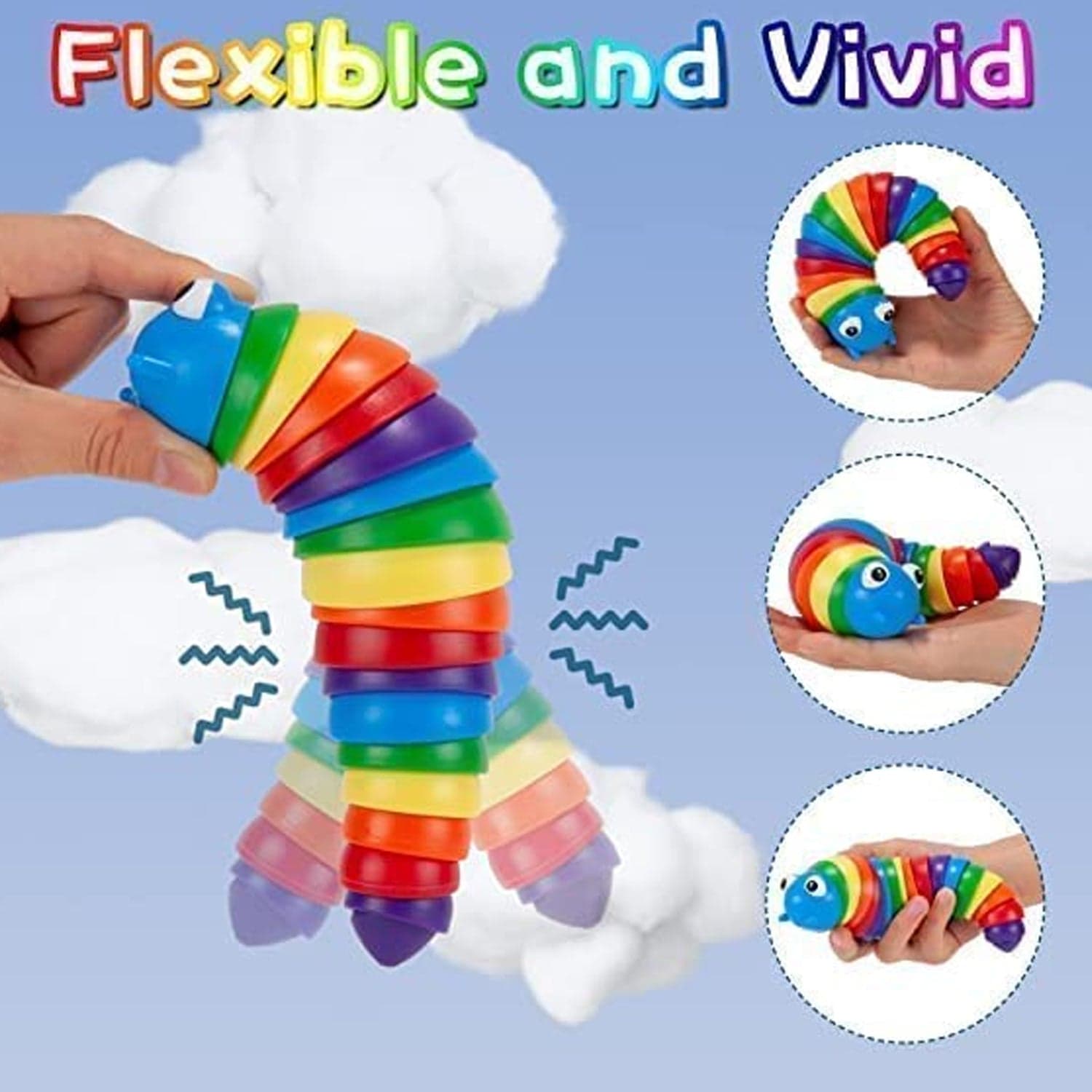 3D Rainbow Color Plastic Slug Fidget Toys thumbnail 10