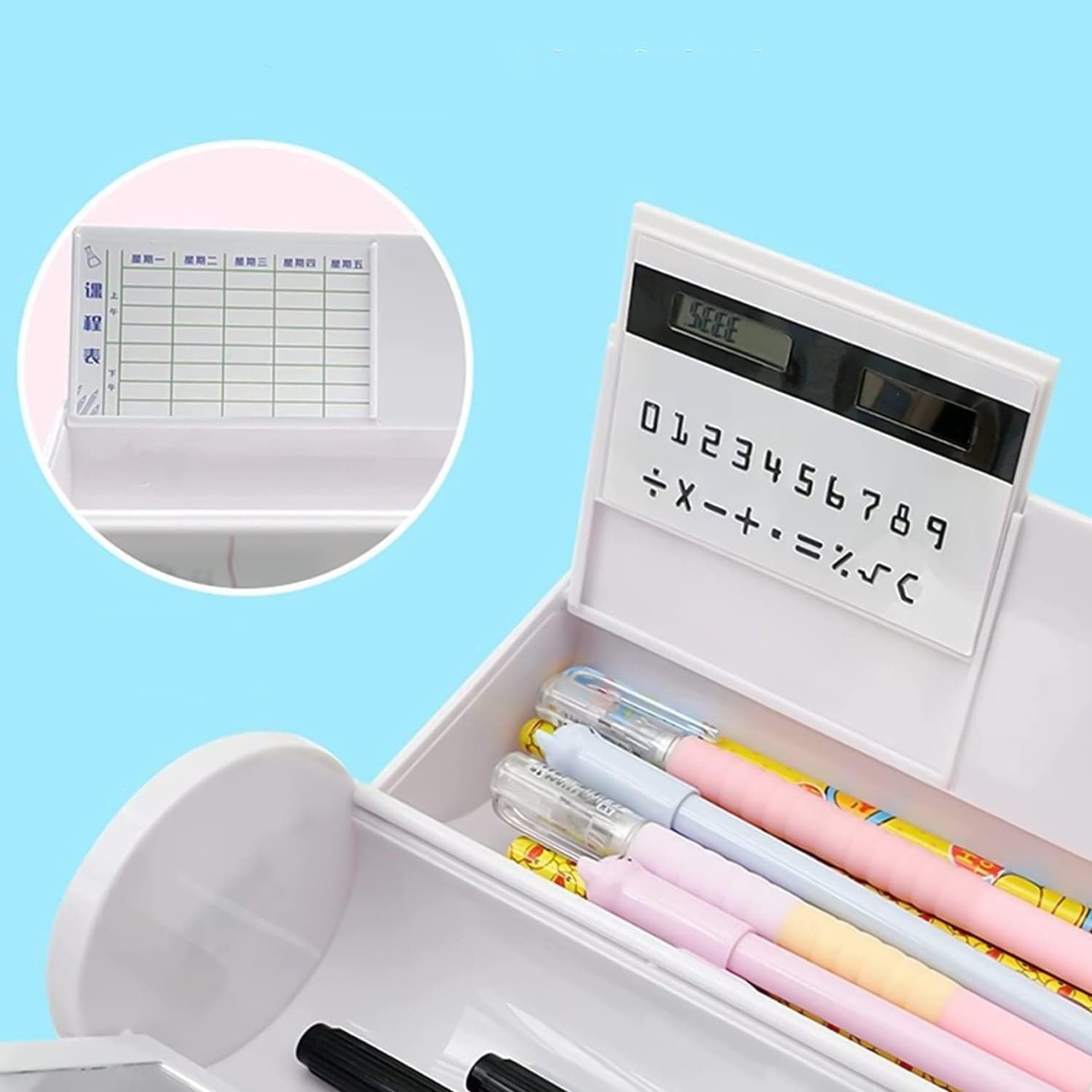 8 In 1 Compass Box, Geometry Box 2 Compartment, Pencil Box With 1 Calculator, 1 Mirror, 2 In 1 Marker Pen thumbnail 6