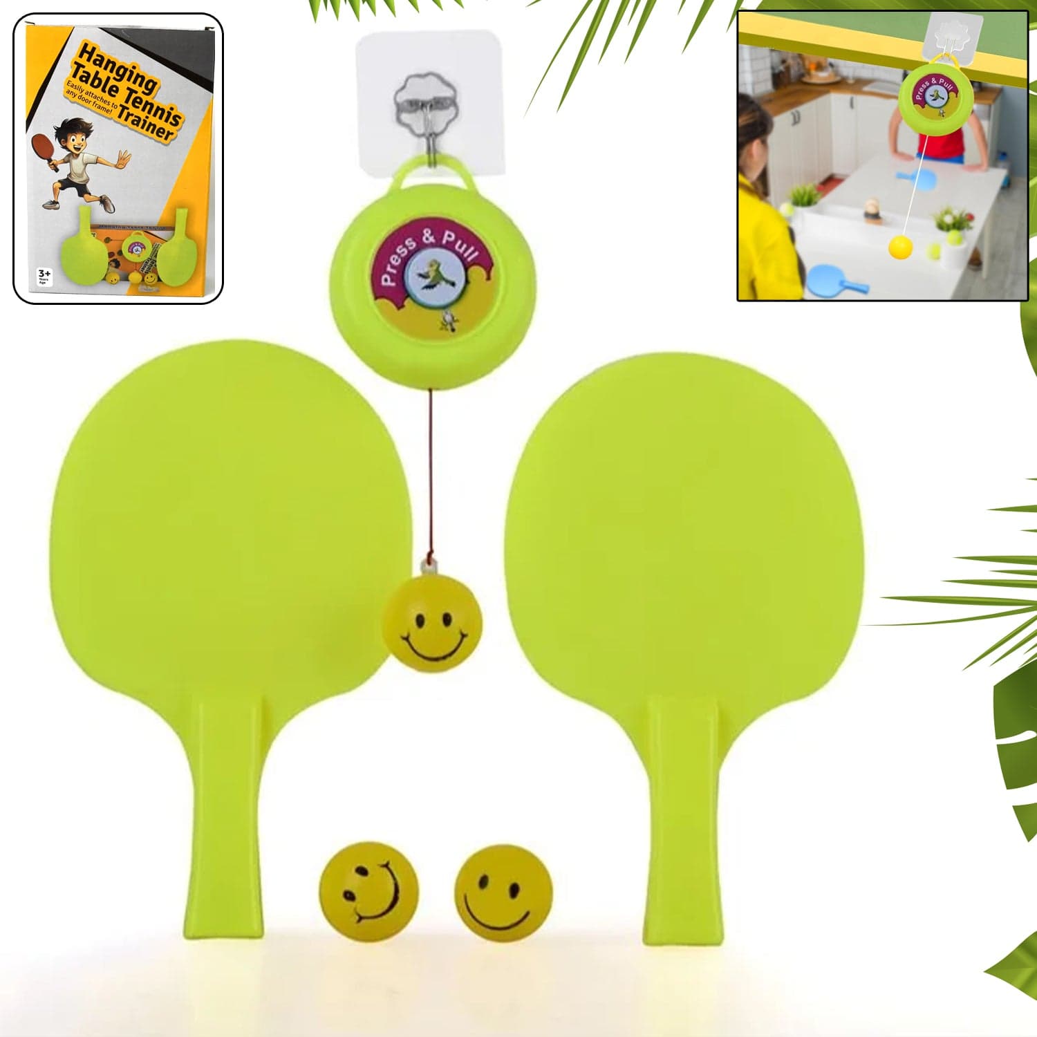 Portable Indoor Hanging Table Tennis with Three Ball, Table Tennis Self Training Set thumbnail 1