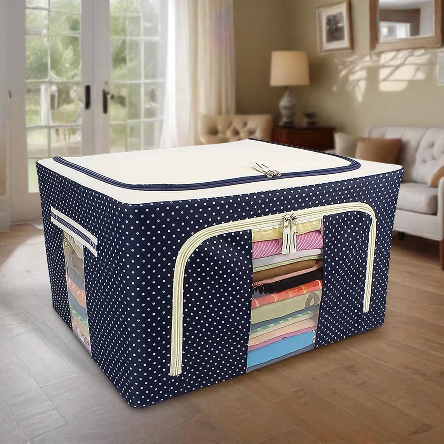 Foldable Steel Frame Clothes Living Storage Organizer Handled Bag thumbnail 1