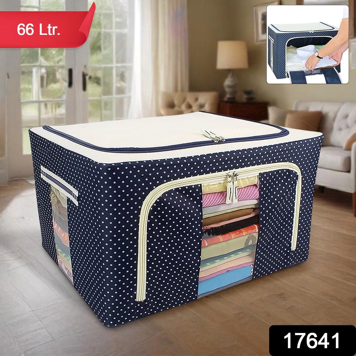 Foldable Steel Frame Clothes Living Storage Organizer Handled Bag thumbnail 2