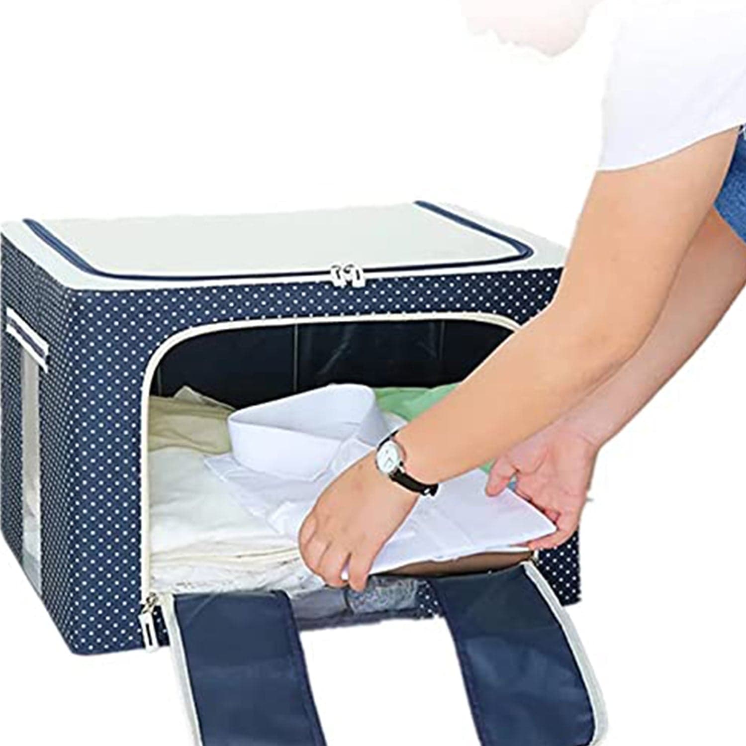 Foldable Steel Frame Clothes Living Storage Organizer Handled Bag thumbnail 5