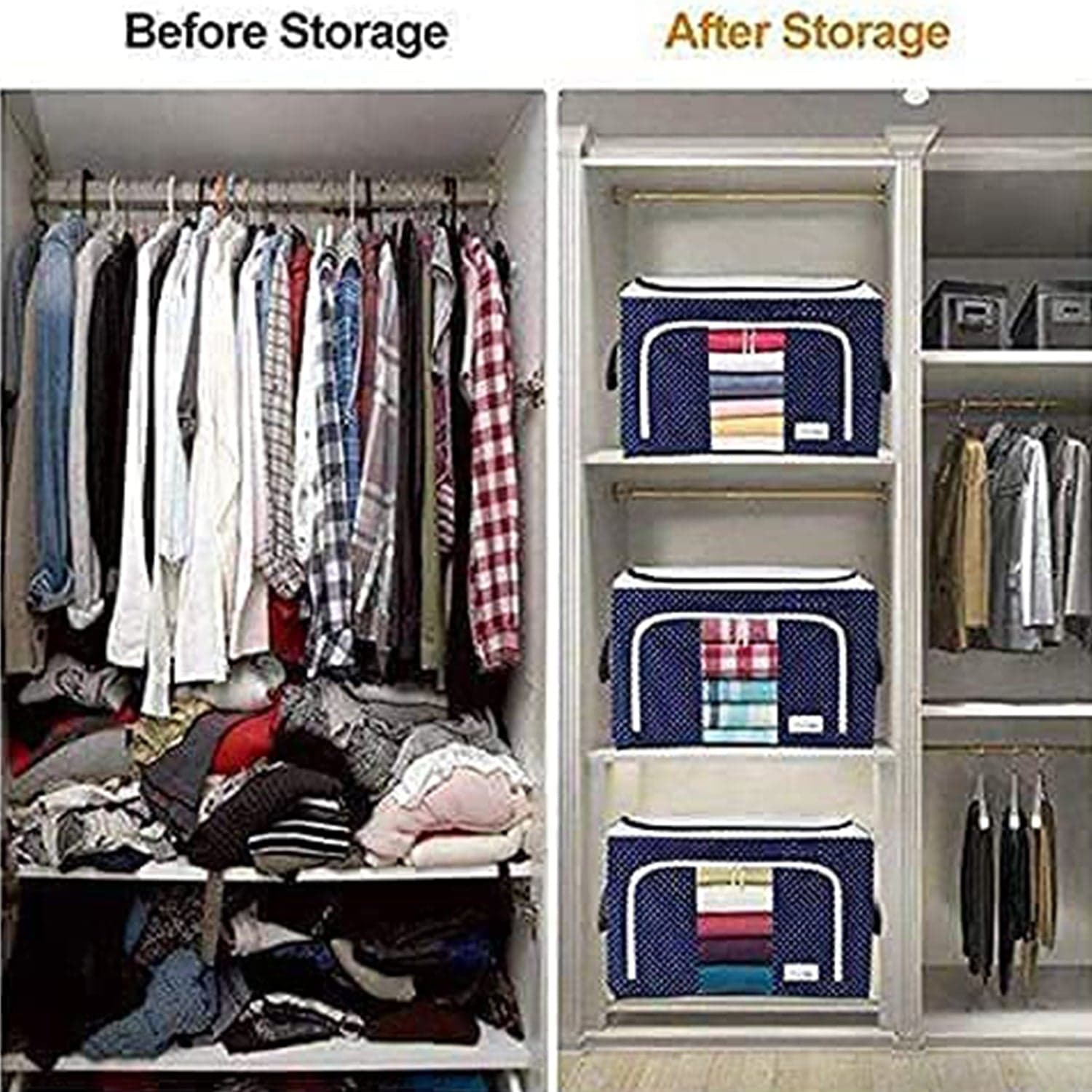 Foldable Steel Frame Clothes Living Storage Organizer Handled Bag thumbnail 7