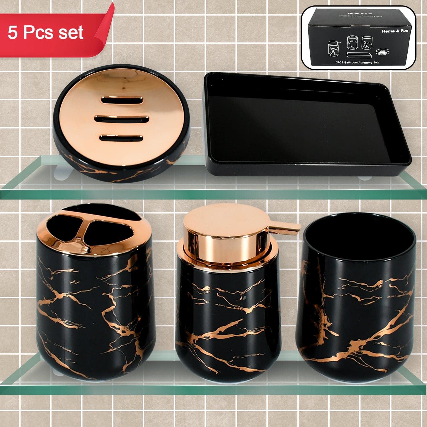 Bathroom Accessory Set Bathroom Decor Premium Quality (5 Pcs) 1 X Tumbler thumbnail 1